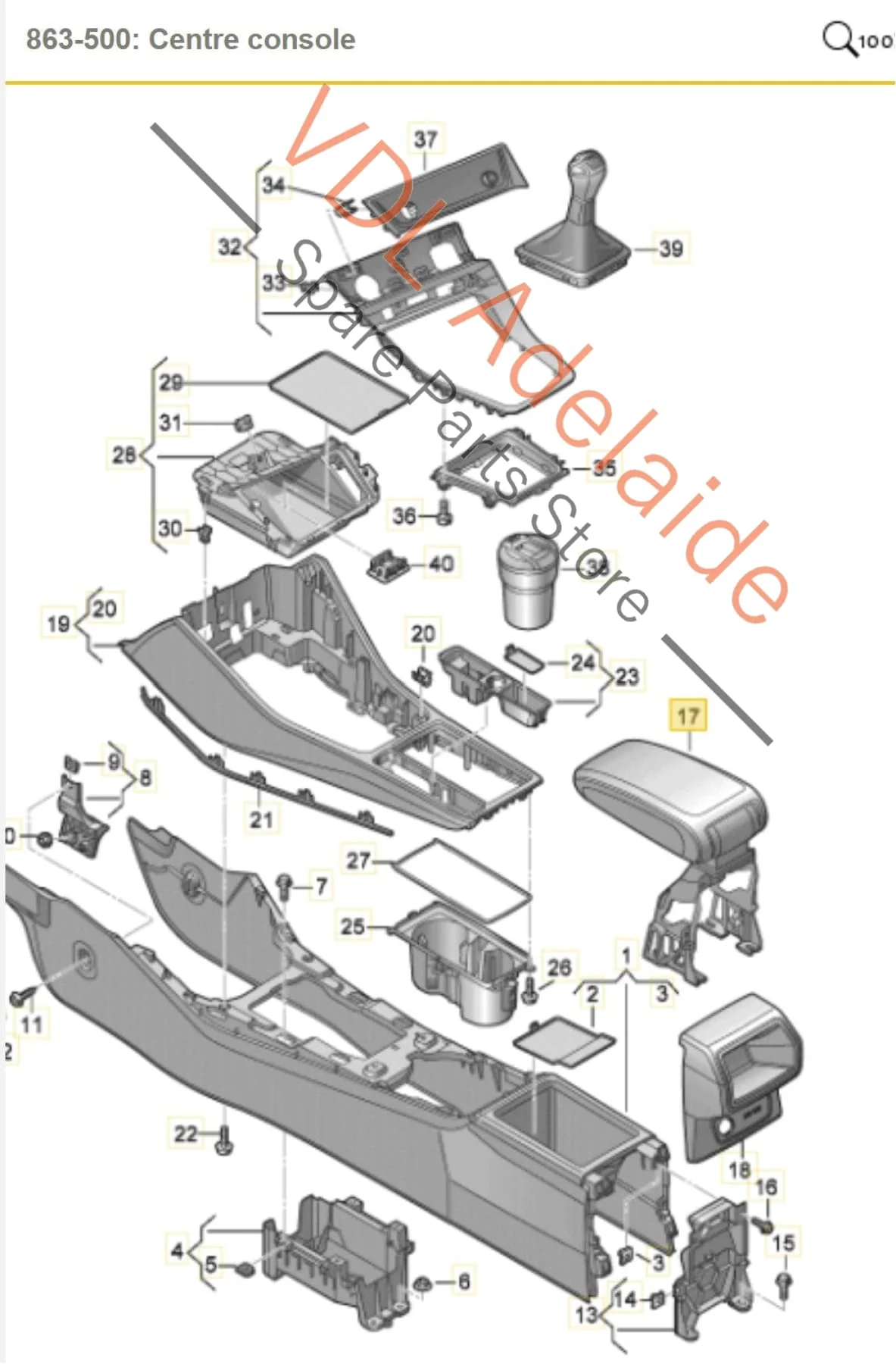 Audi RSQ3 F3 Interior Middle Armrest Black with Grey Stitch 83A864207B 25D - Image 2
