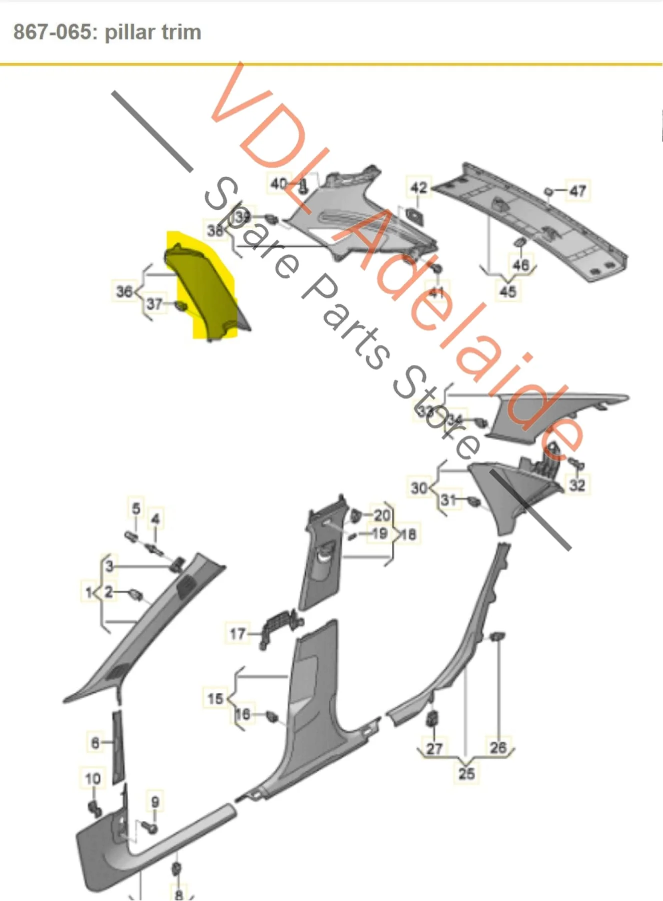 Audi A4 S4 B9 Wagon Right C-Pillar Interior Trim 8W9867288B V48 - Image 2