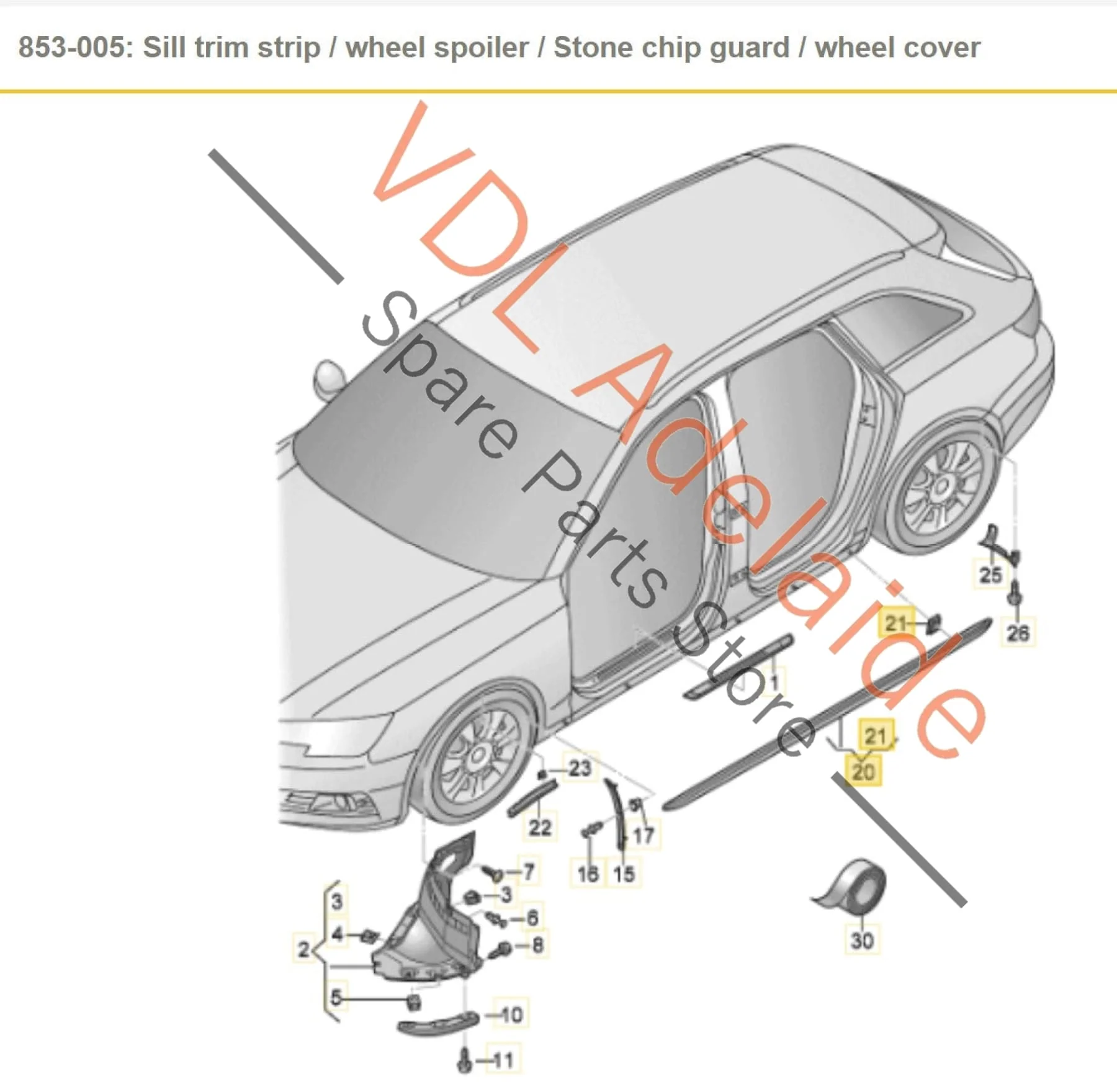Audi A4 S4 B9 Right Side Skirt Exterior Molding Stone Guard for Sil Rocker Panel 8W0853932 - Image 2