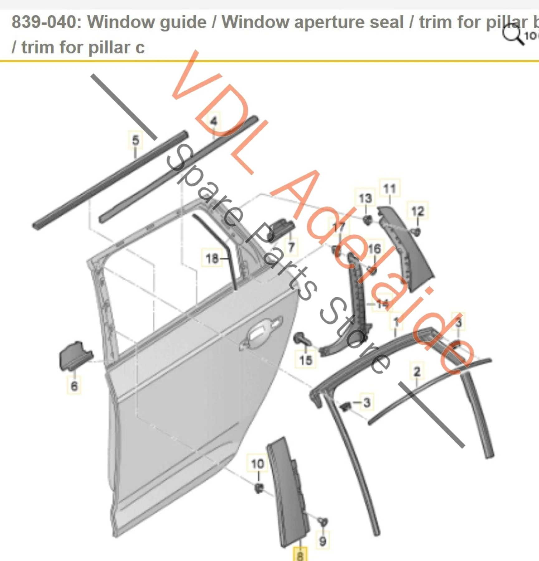 Audi A4 S4 B9 Rear Left Door B Pillar Exterior Gloss Black Molding Trim 8W0839901A 5FQ - Image 2