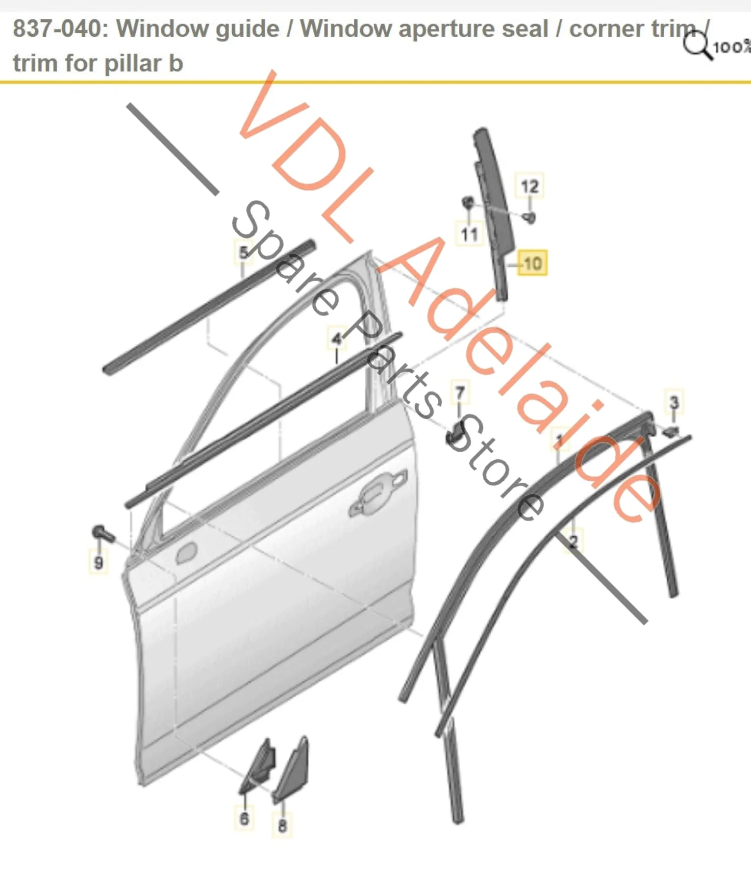 Audi A4 S4 B9 Front Left Door B Pillar Exterior Gloss Black Molding Trim 8W0839901A 5FQ - Image 2