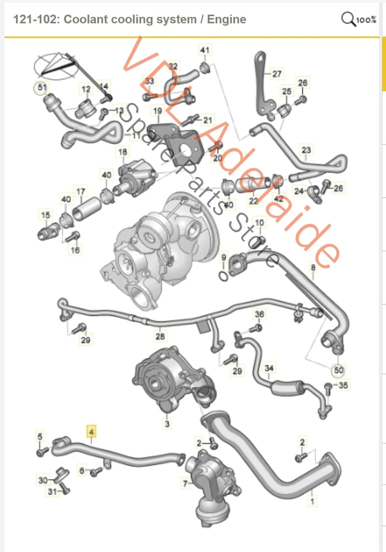 Audi S4 TFSI B9 3.0L Petrol V6 Water Coolant Hose Pipe 06M121083H - Image 2