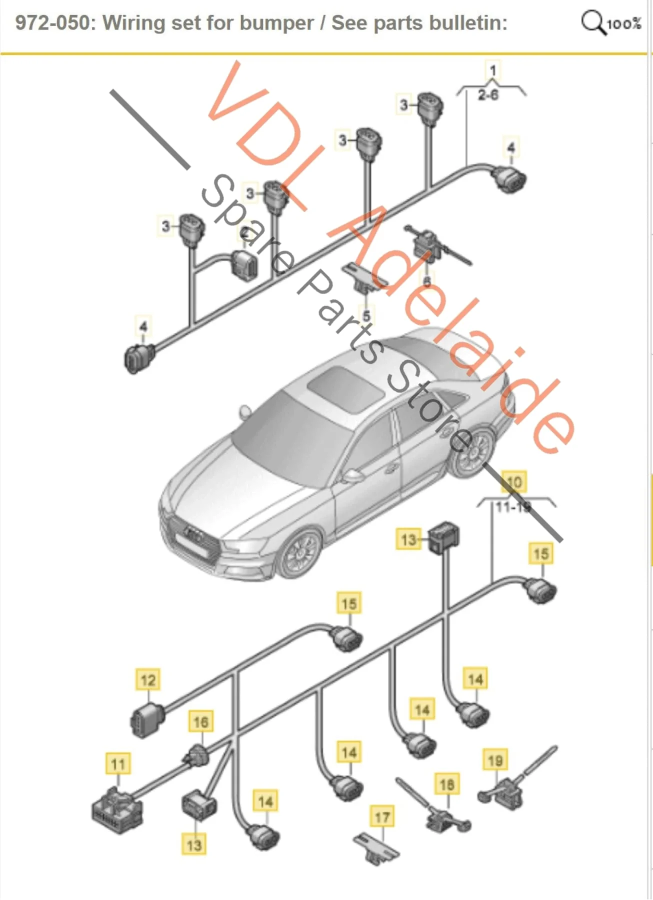 Audi S4 A4 B9 Rear Bumper Wiring Harness for PDC Parking Sensors 8W9971104D - Image 2