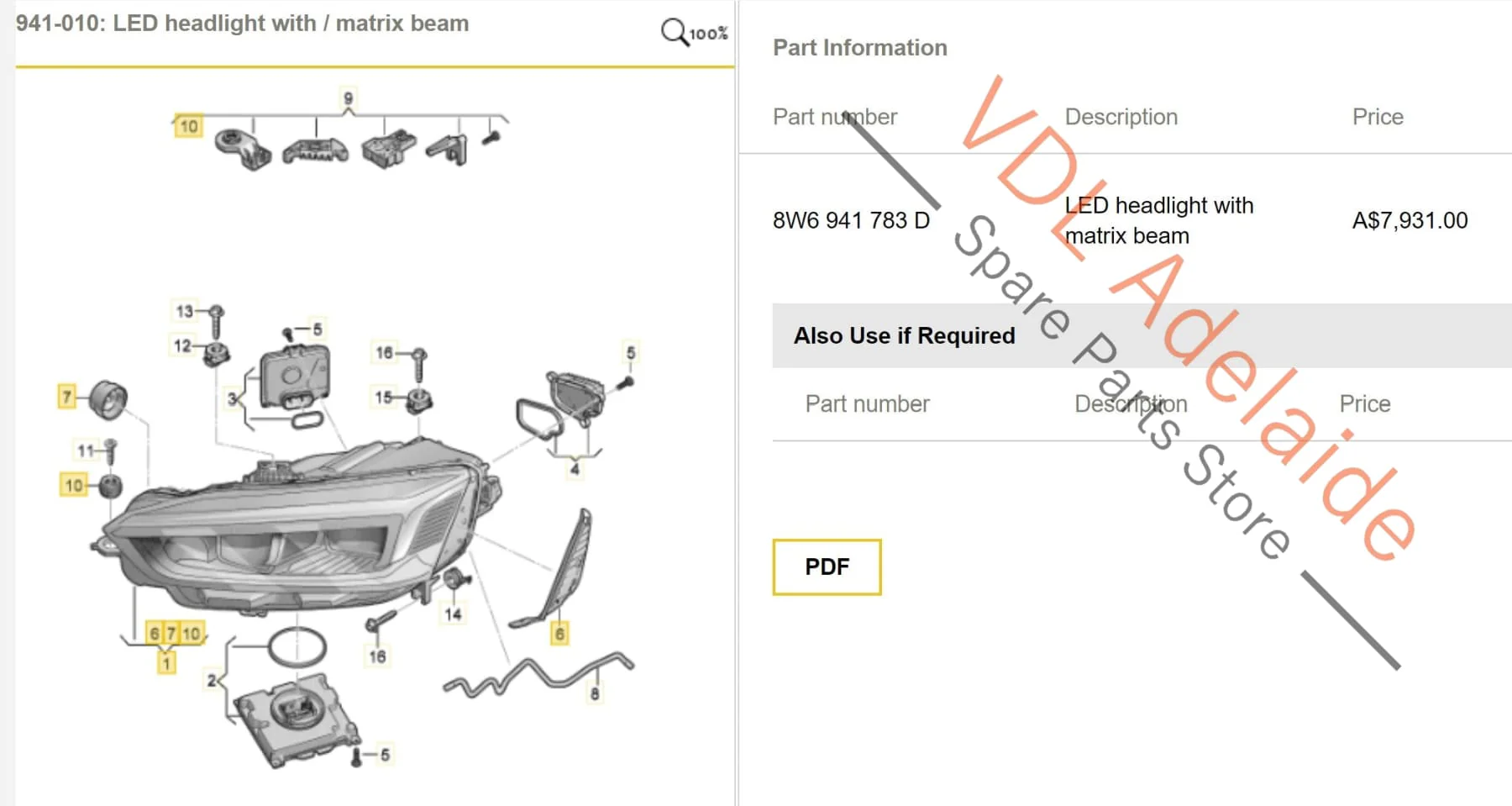 Audi RS5 F5 B9 LED With Matrix Beam Left Side Headlight for RHD Model 8W6941783D - Image 2