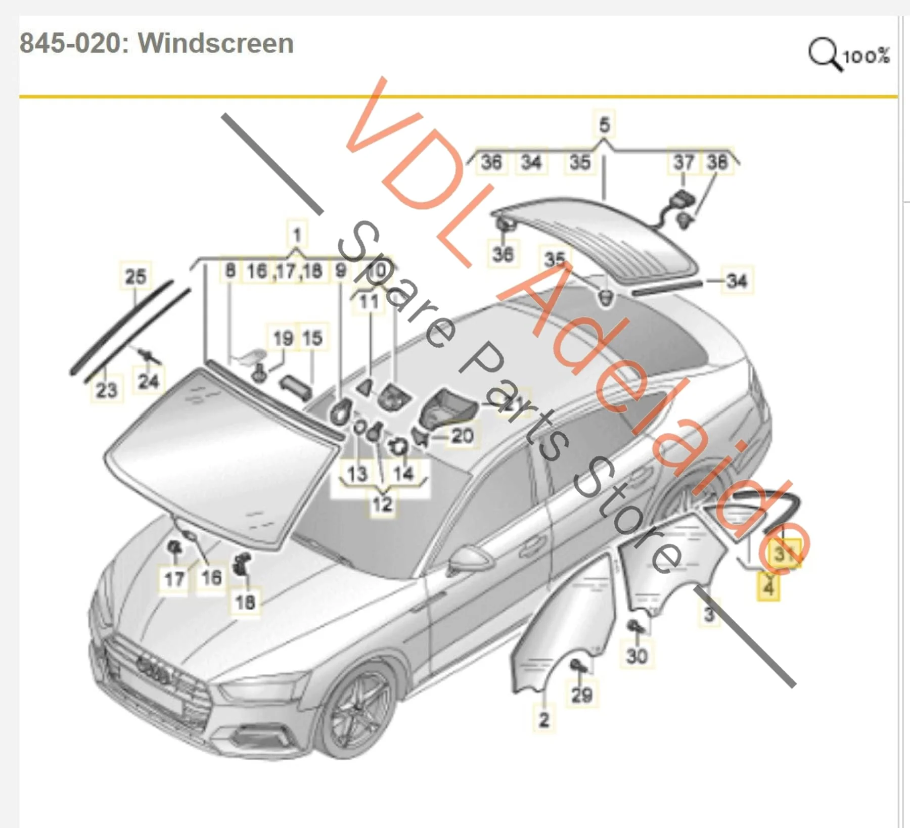 Audi RS5 F5 B9 Sedan Rear Quarter Window Left Tinted 8W8845297C 8W8845297J - Image 2