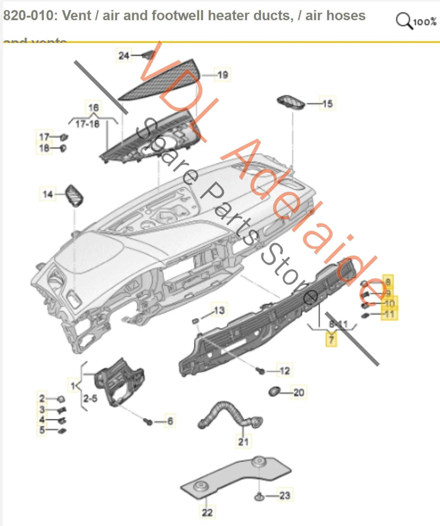 Audi RS5 F5 B9 F5 Centre Dashboard Air Vent for RHD 8W2820901B - Image 3