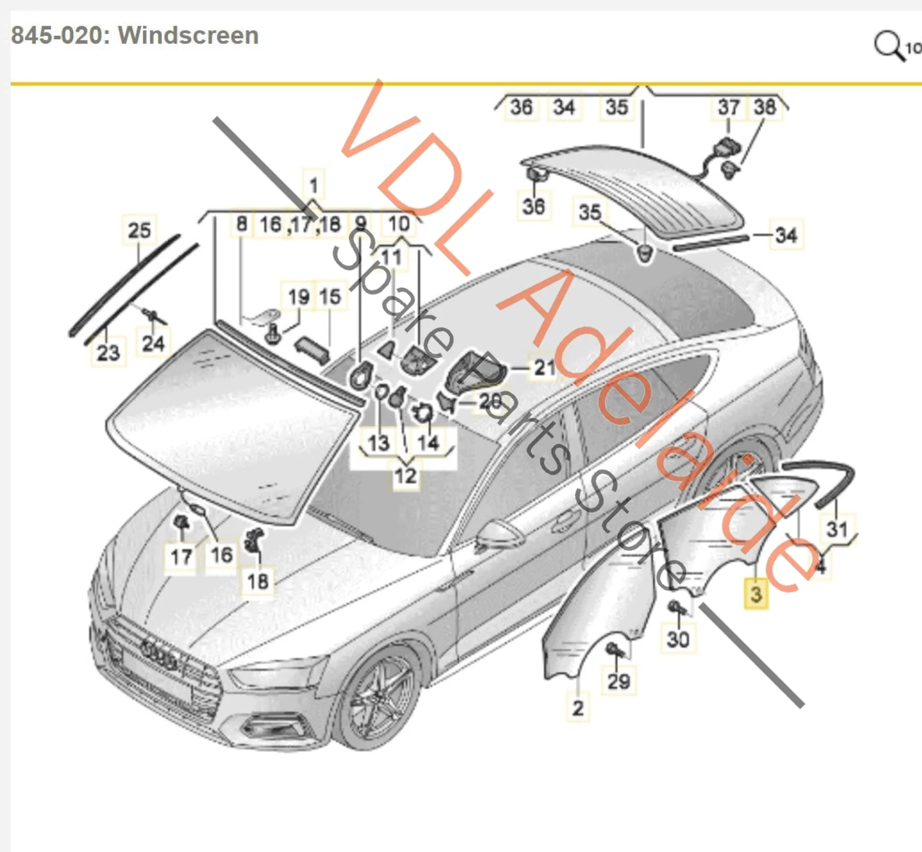 Audi A5 S5 RS5 F5 B9 Rear Right Dark Tinted Glass Side Window 8W8845206A - Image 2