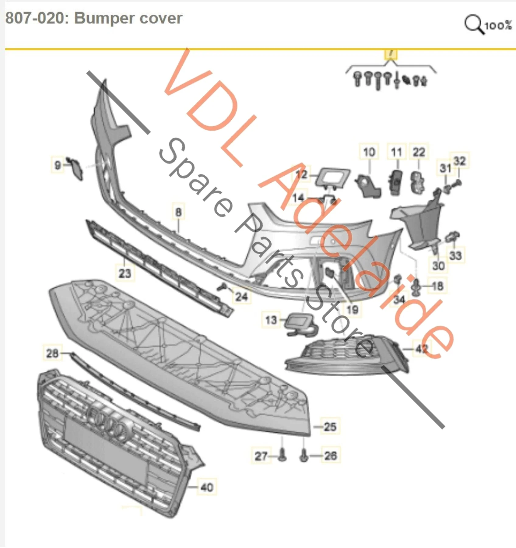 Audi A5 F5 S5 S-Line Front Bumper Clip Cover Grille Assembly - Image 2