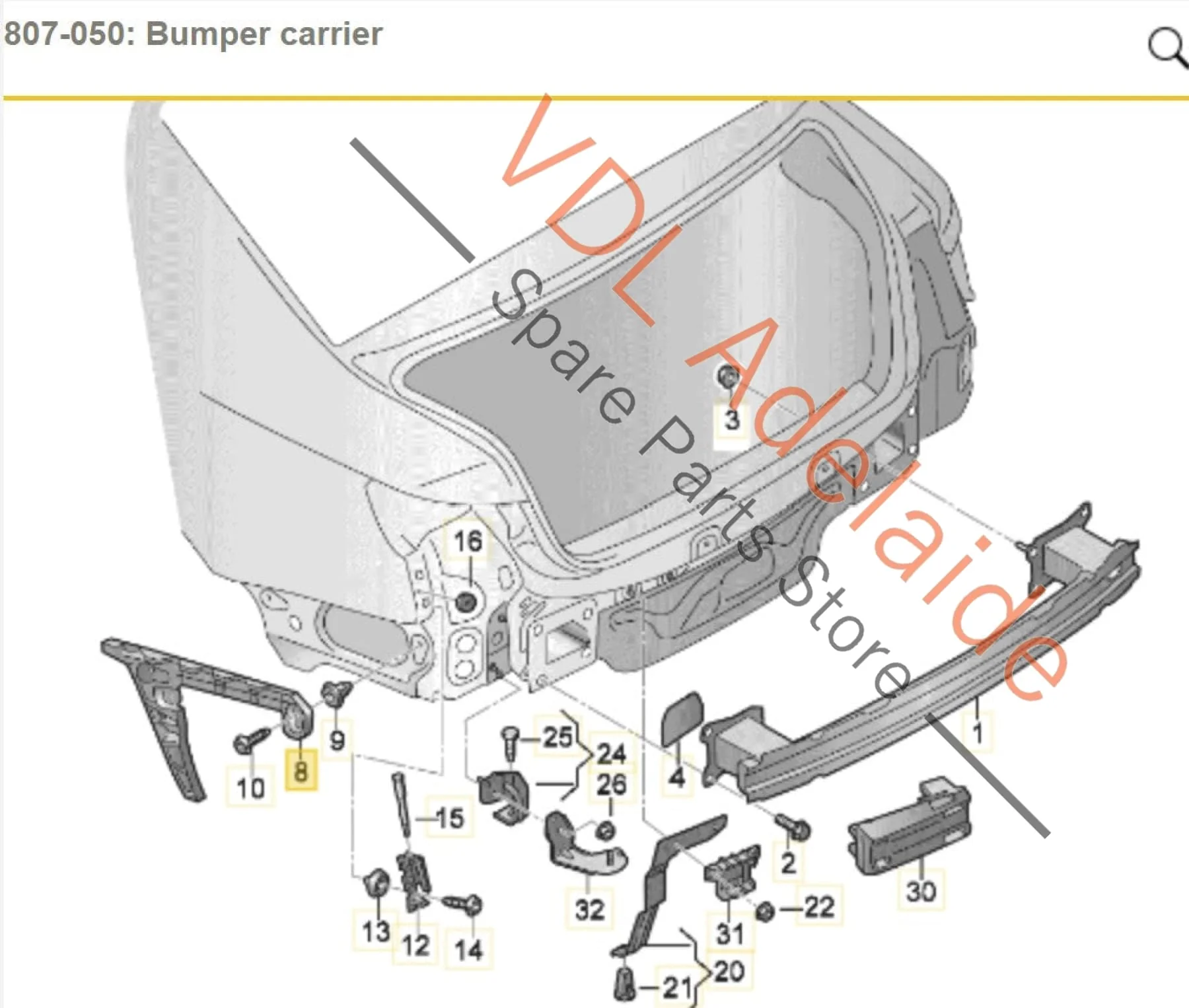 Audi A5 F5 Right Rear Bumper Bracket 8W6807454 - Image 2