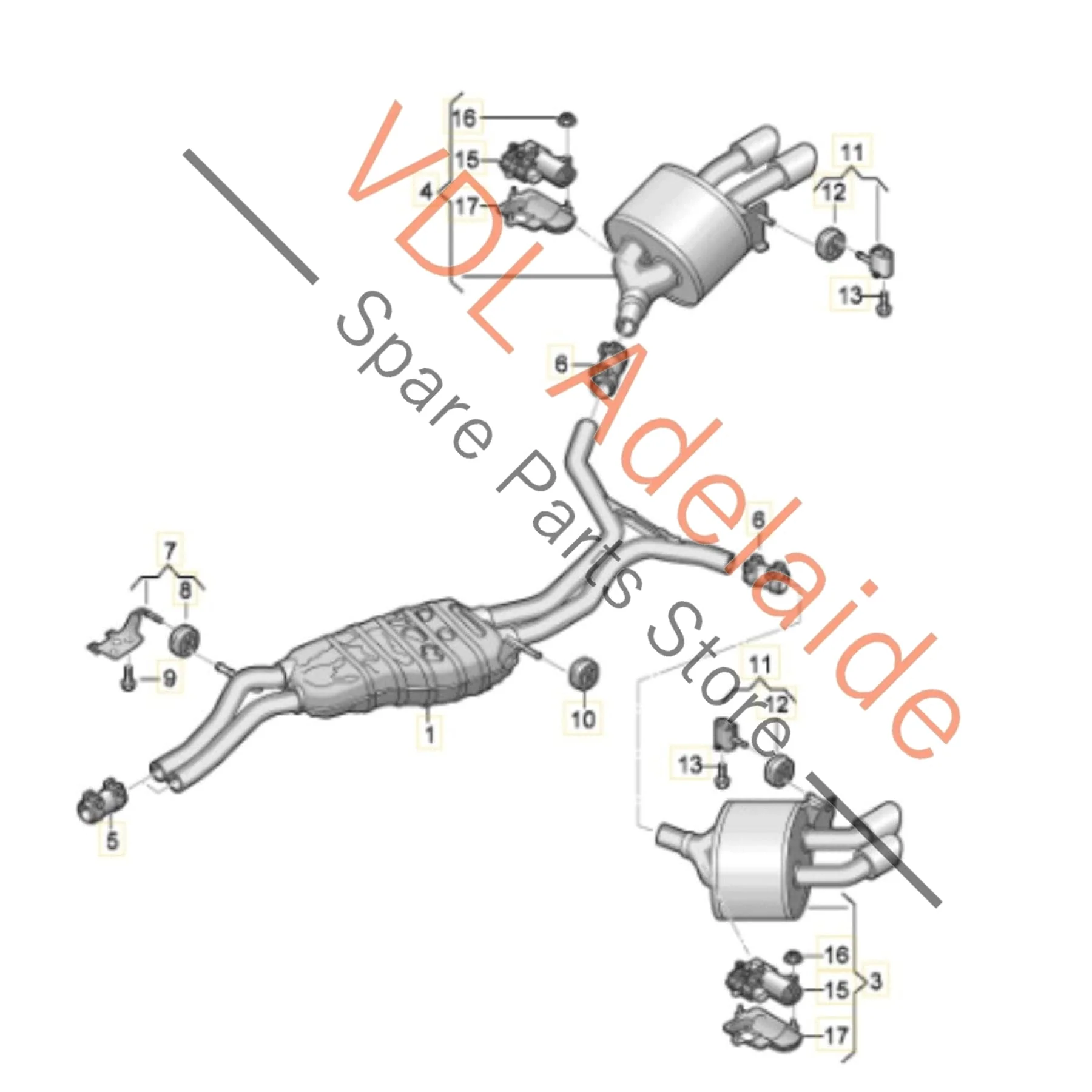 Audi S5 F5 B9 Rear Exhaust Muffler System with Quad Tail Pipe Outlets - Image 2
