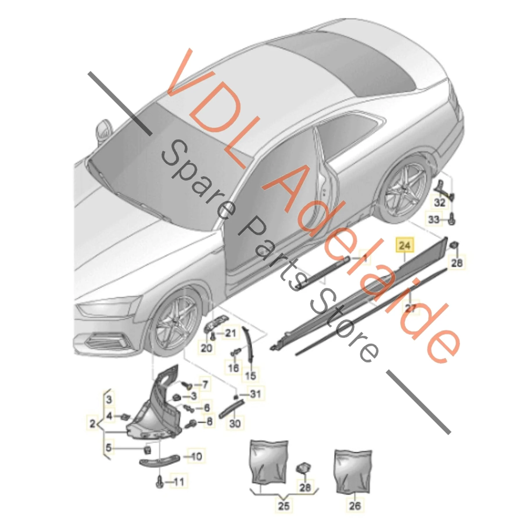 Audi S5 F5 B9 Left Side Sill Trim Sideskirt Skirt Rocker Moulding 8W6853855F GRU Daytona Grey Pearl LZ7S/6Y/Z7S - Image 2