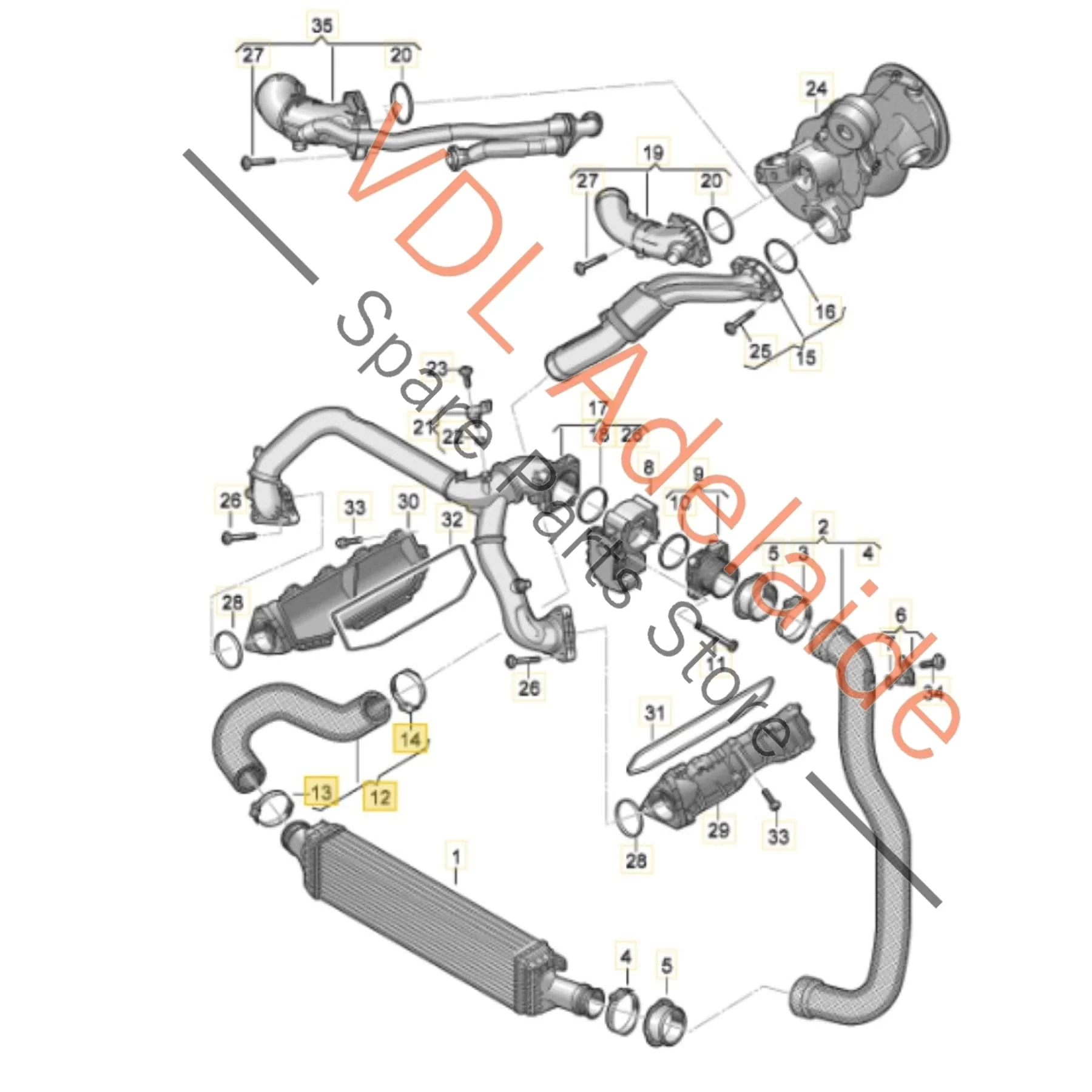 Audi S4 B9 3.0L Right Side Intercooler Pressure Hose Pipe 8W0145738C - Image 2