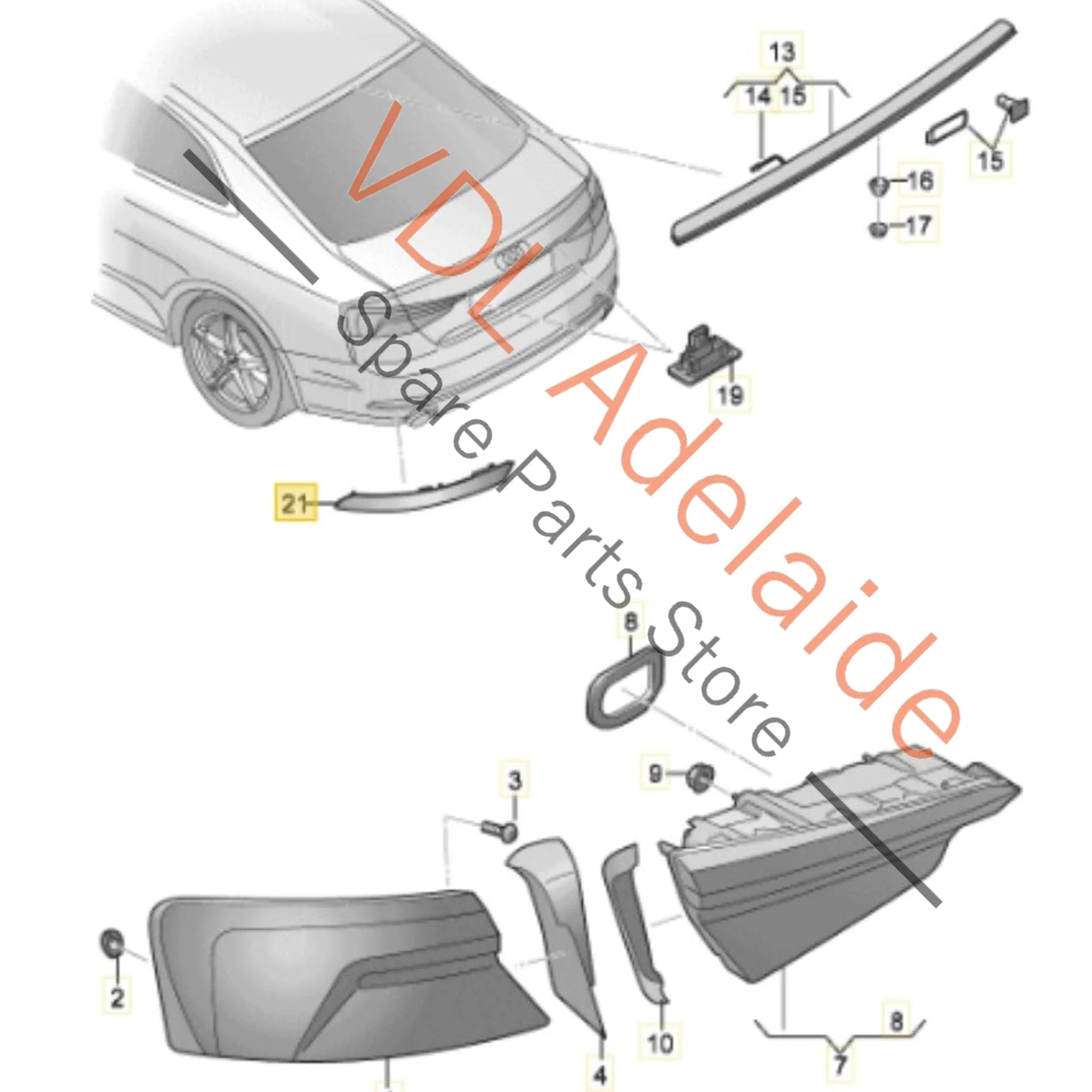Audi A4 S4 RS4 A5 S5 RS5 B9 Right Inner Rear Bumper Reflector 8W0945104B - Image 2