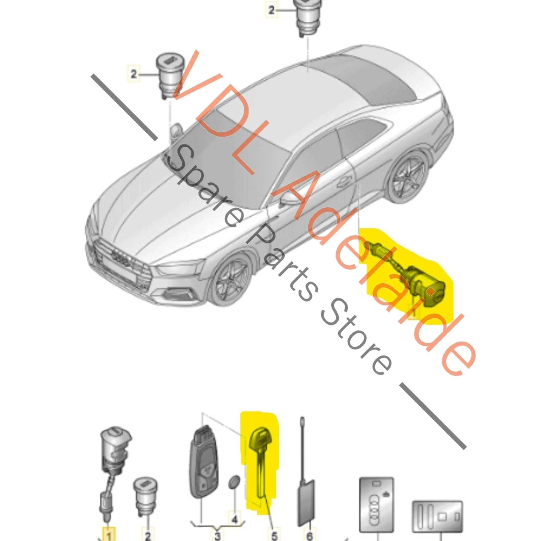 Audi Q5 A4 A5 Right Front Drivers Door Lock with Blade Key 107837168EG - Image 2