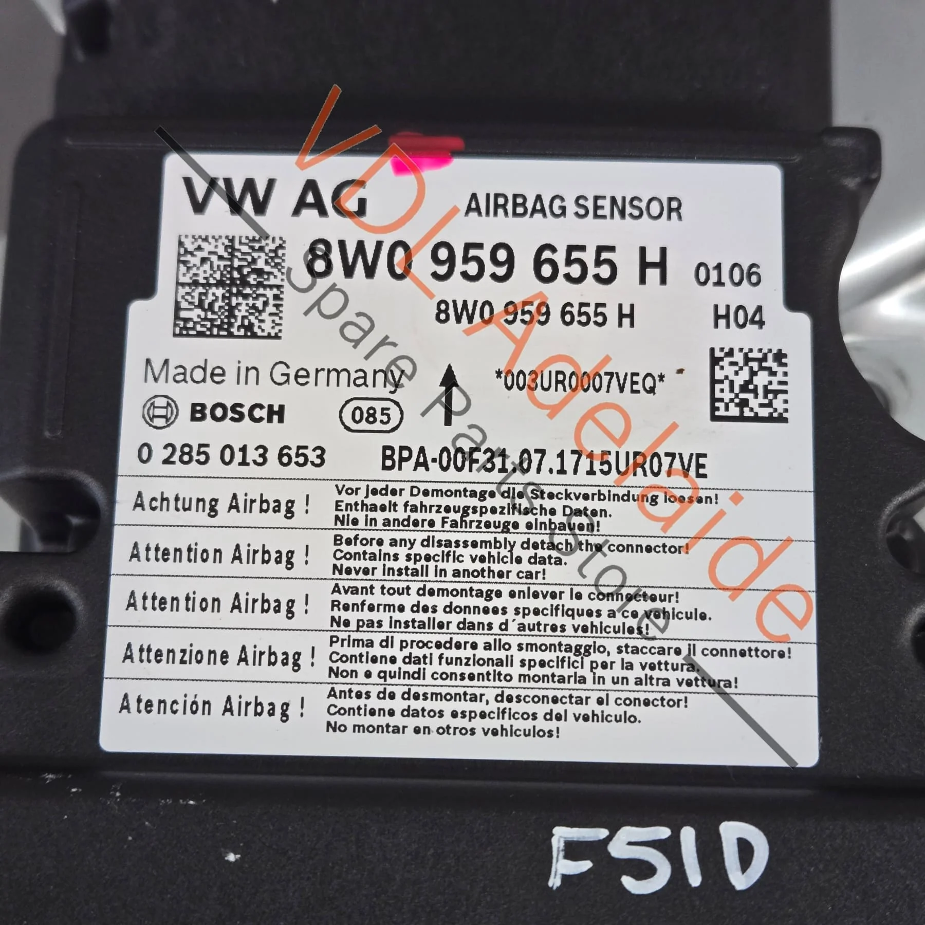 Audi A5 S5 RS5 B9 Airbag Control Module 8W0959655H - Image 2