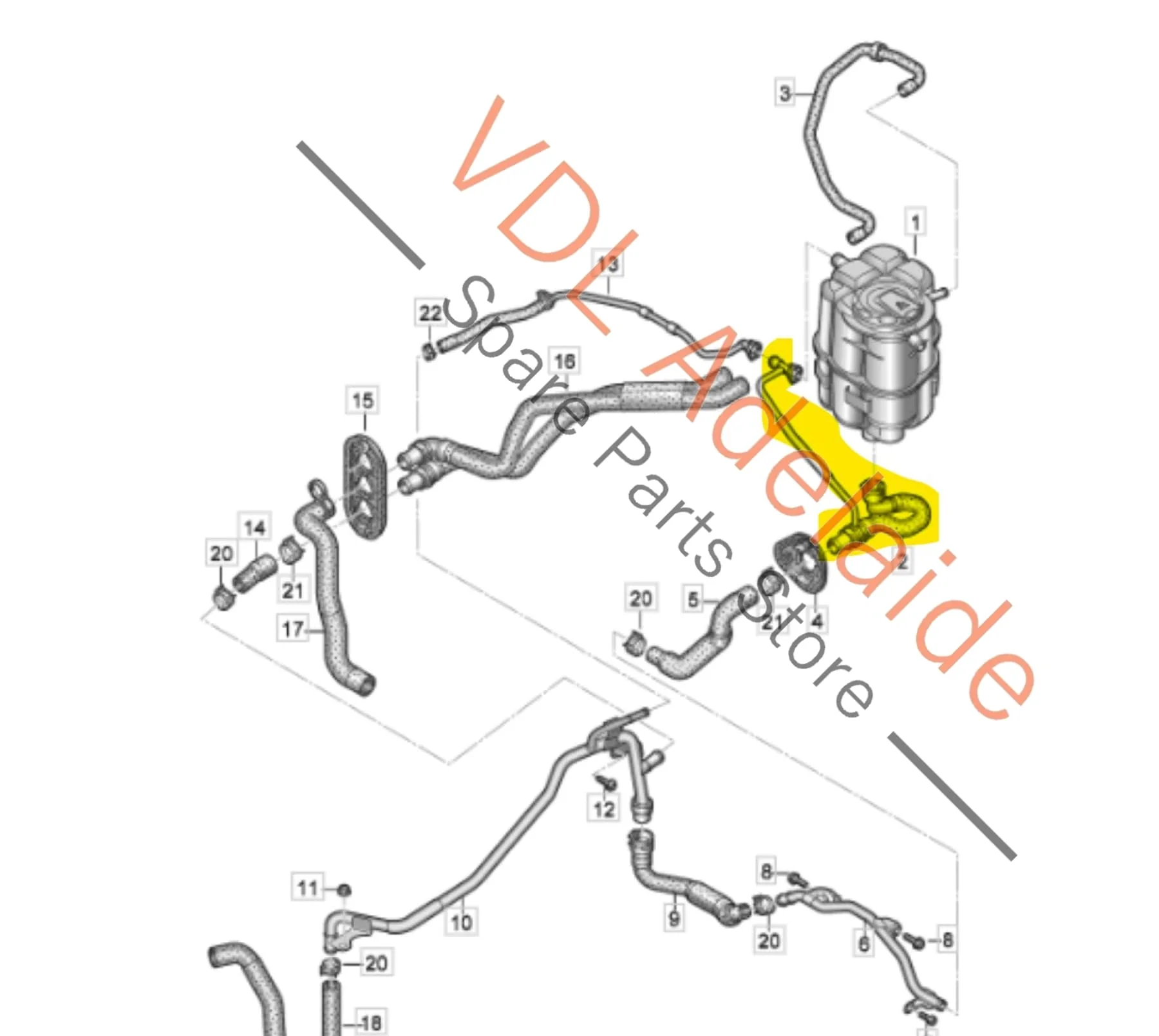 Audi RS5 Coolant Reservoir Bleeder Pipe Hose 8W0122109D - Image 2