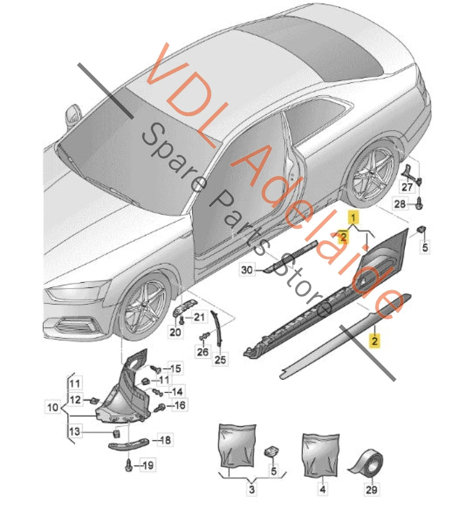 Audi RS5 B9 RHS Right Sideskirt Sill Panel Molding 8W6853856B - Image 3