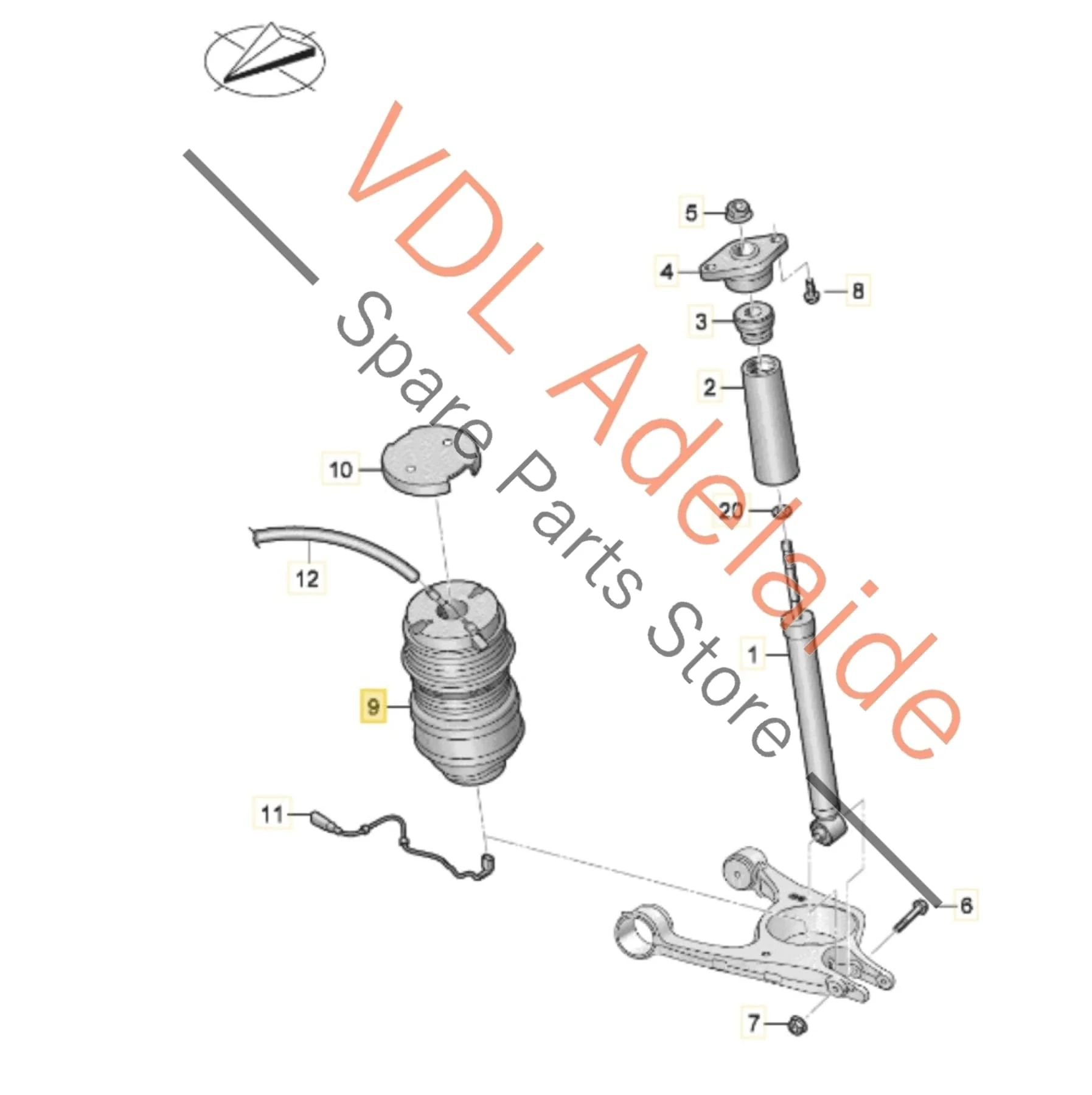 Audi e-Tron Porsche Taycan Rear Left Suspension Airbag Spring Cylinder 9J1616025C 9J1616025D - Image 2