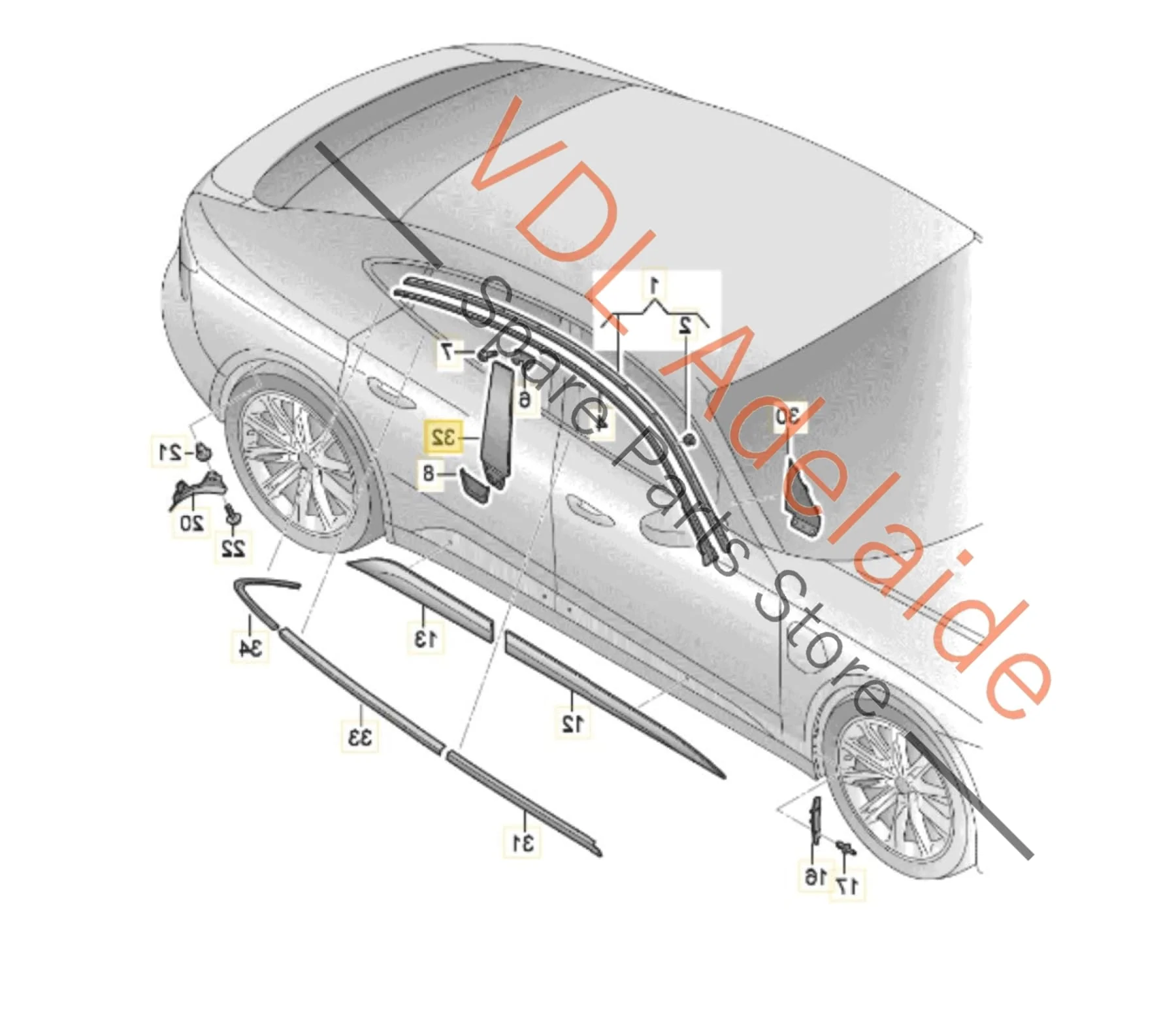 Audi e-Tron GT Right Side B-Pillar Gloss Black Trim Moulding 9J1845032A - Image 2