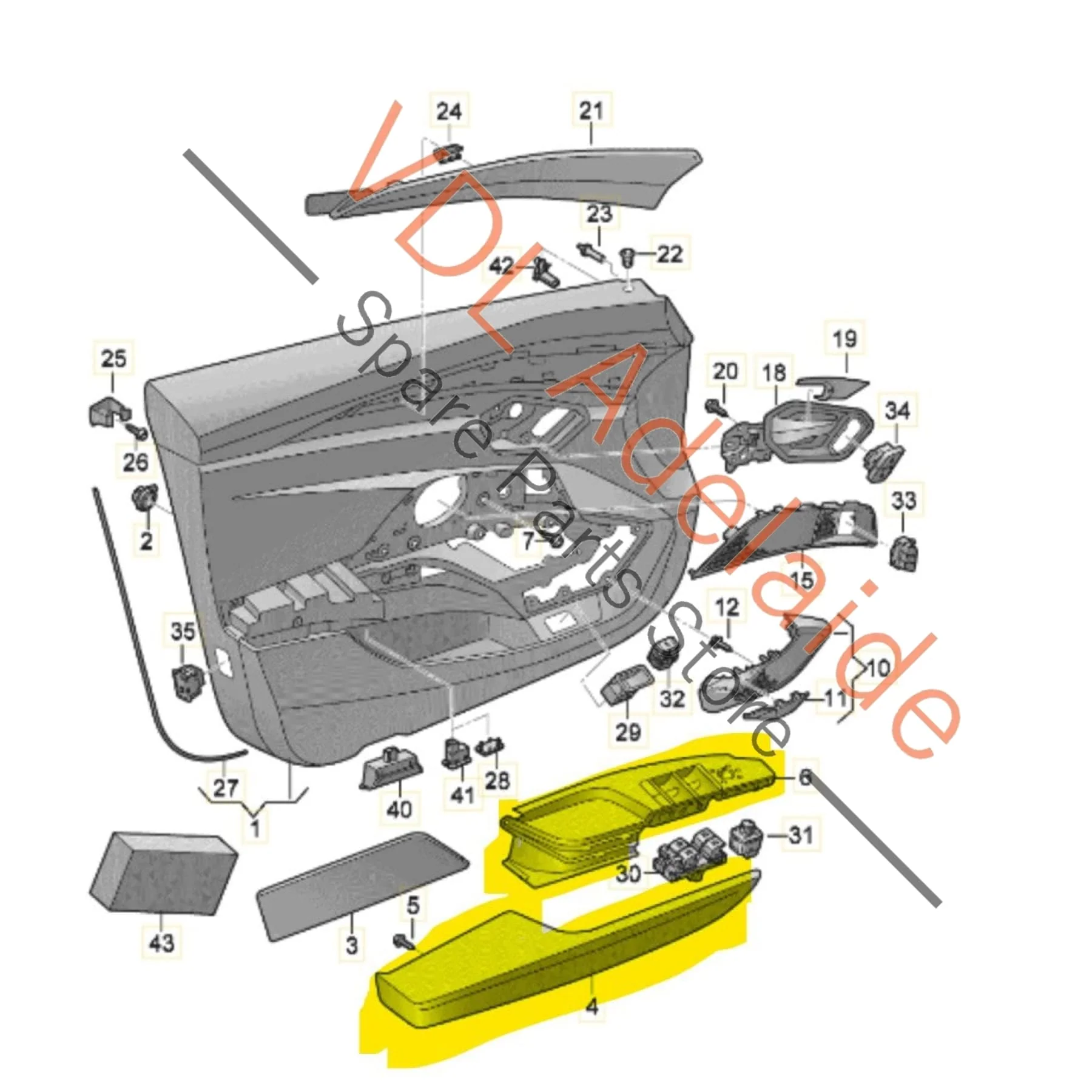 Audi e-Tron GT Set of 4 Leatherette Interior Door Handles Trims 4J3867070 4J3959518A - Image 2