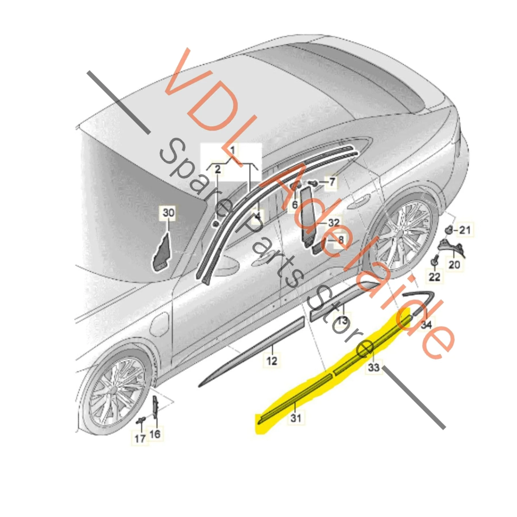 Audi e-Tron GT Door Aperture Window Slot Seal Gloss Black Exterior Moulding Set - Image 2