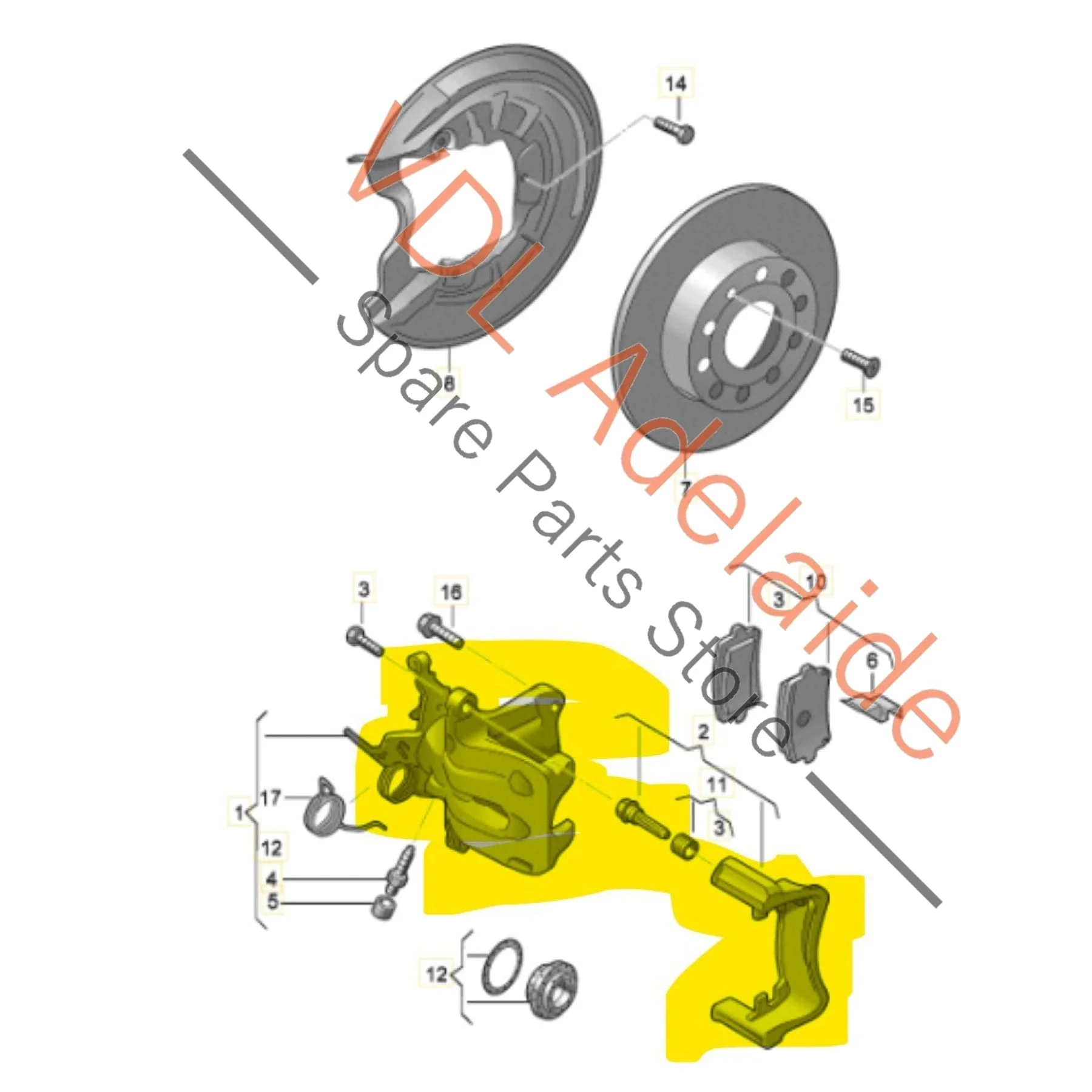 VW Polo 6R Gti Tornado Red Brake Caliper Set Rear 6R0615423A 6R0615425A 6R0615424A for 230x9mm rotor - Image 2