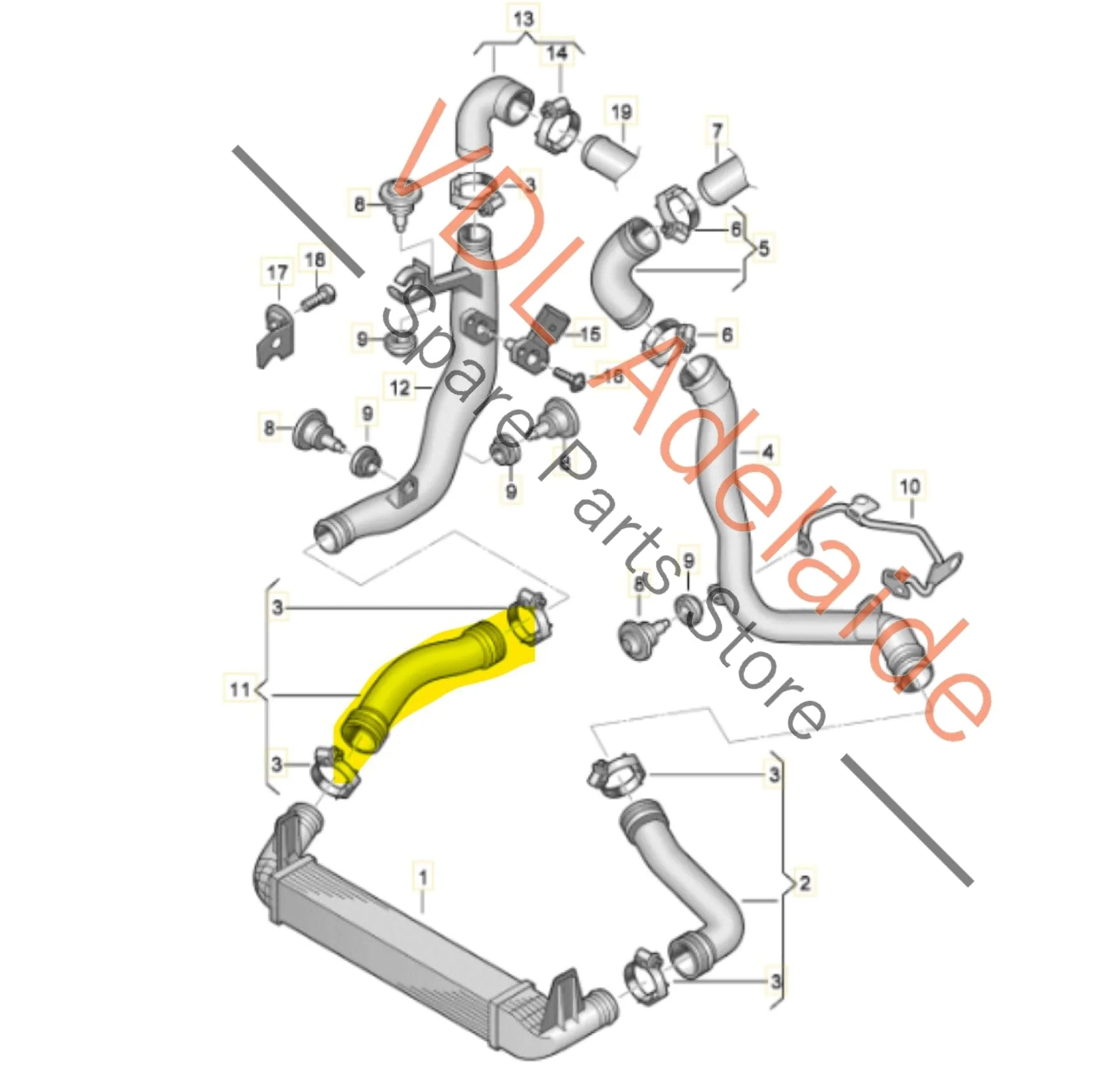VW Polo Gti Right Side Intercooler Pipe Hose 6R0145834B - Image 2