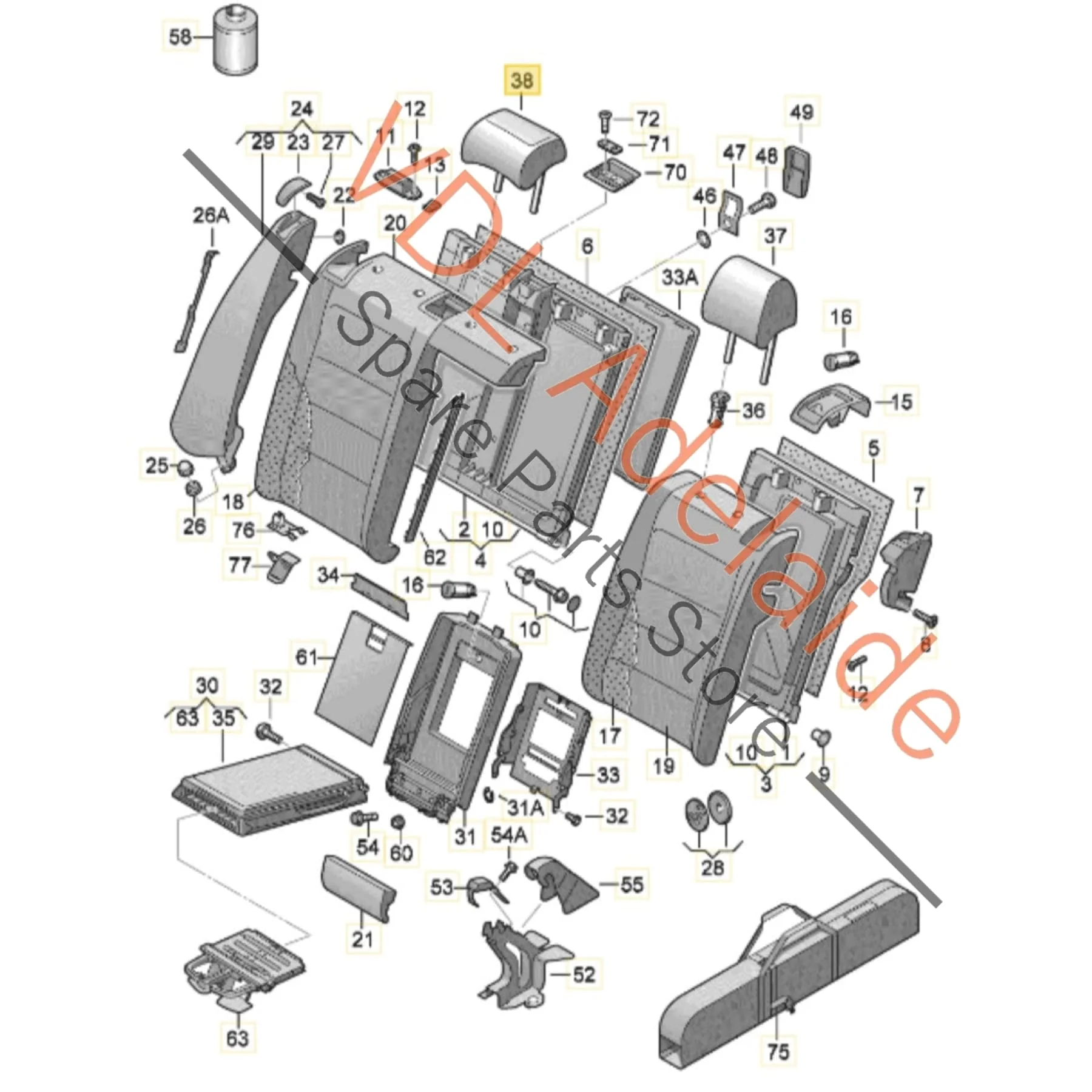 VW Golf MK6 Rear Seat Headrest Leather Suits centre middle position 5K0885902A WYE - Image 3