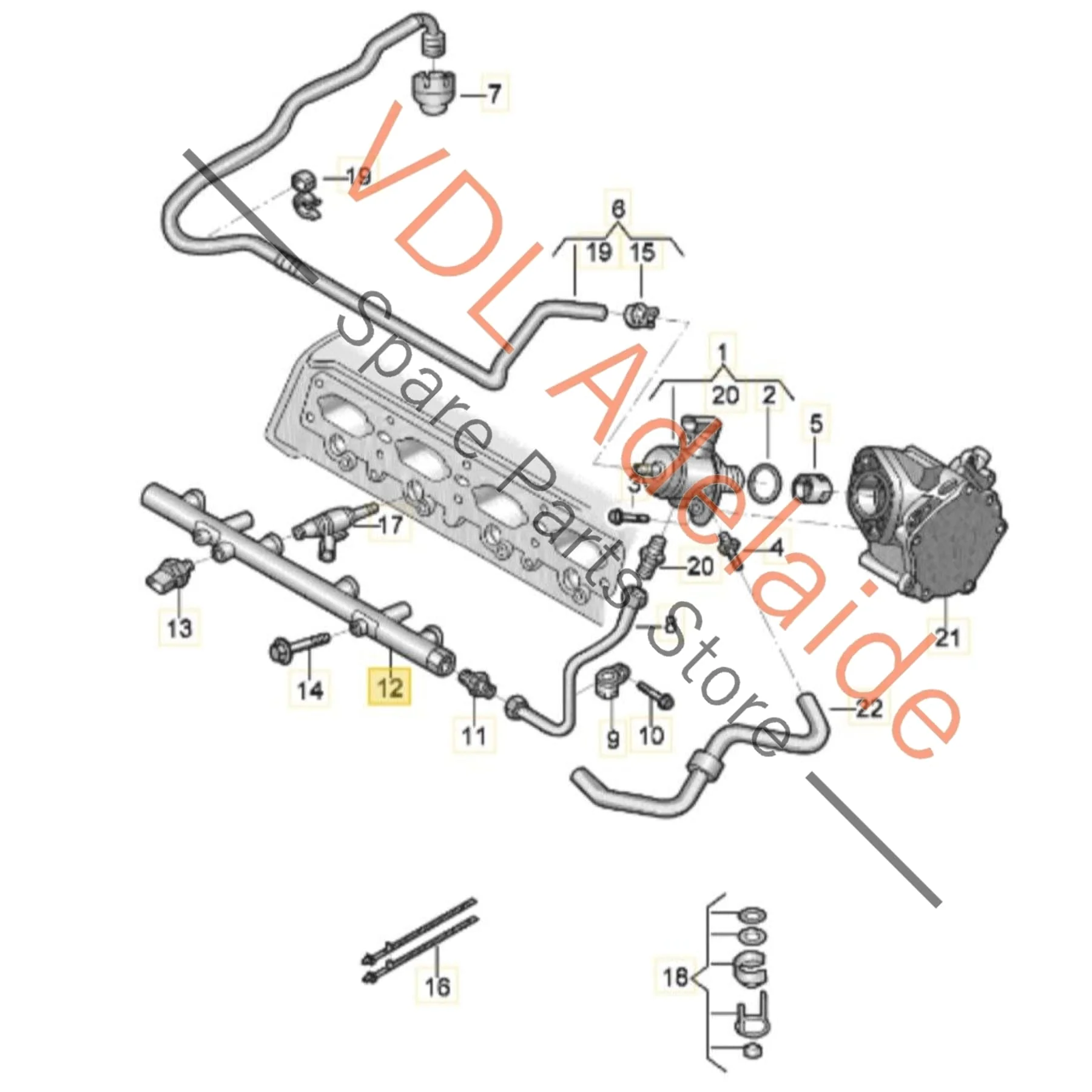 VW 2.0 Steel Fuel Rail and Pressure Sensor 06K133317AA 06K906051C - Image 3
