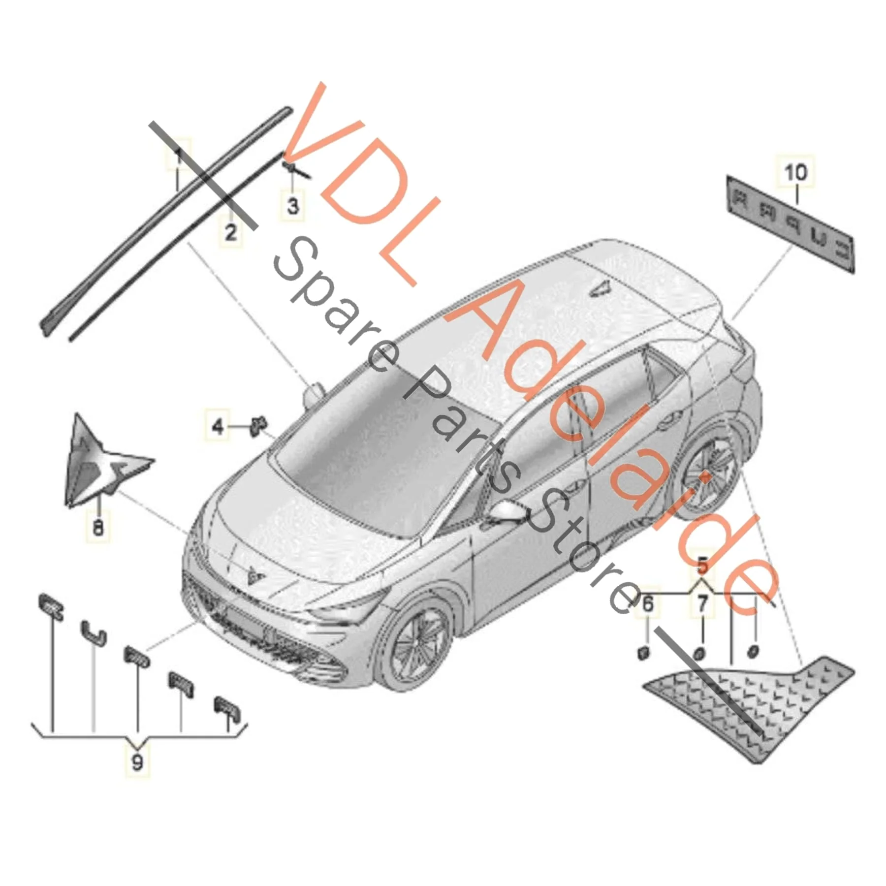 Cupra Born Right Side Windscreen Windshield Air Guide Trim Strip Molding 10E854328B 5AP - Image 2