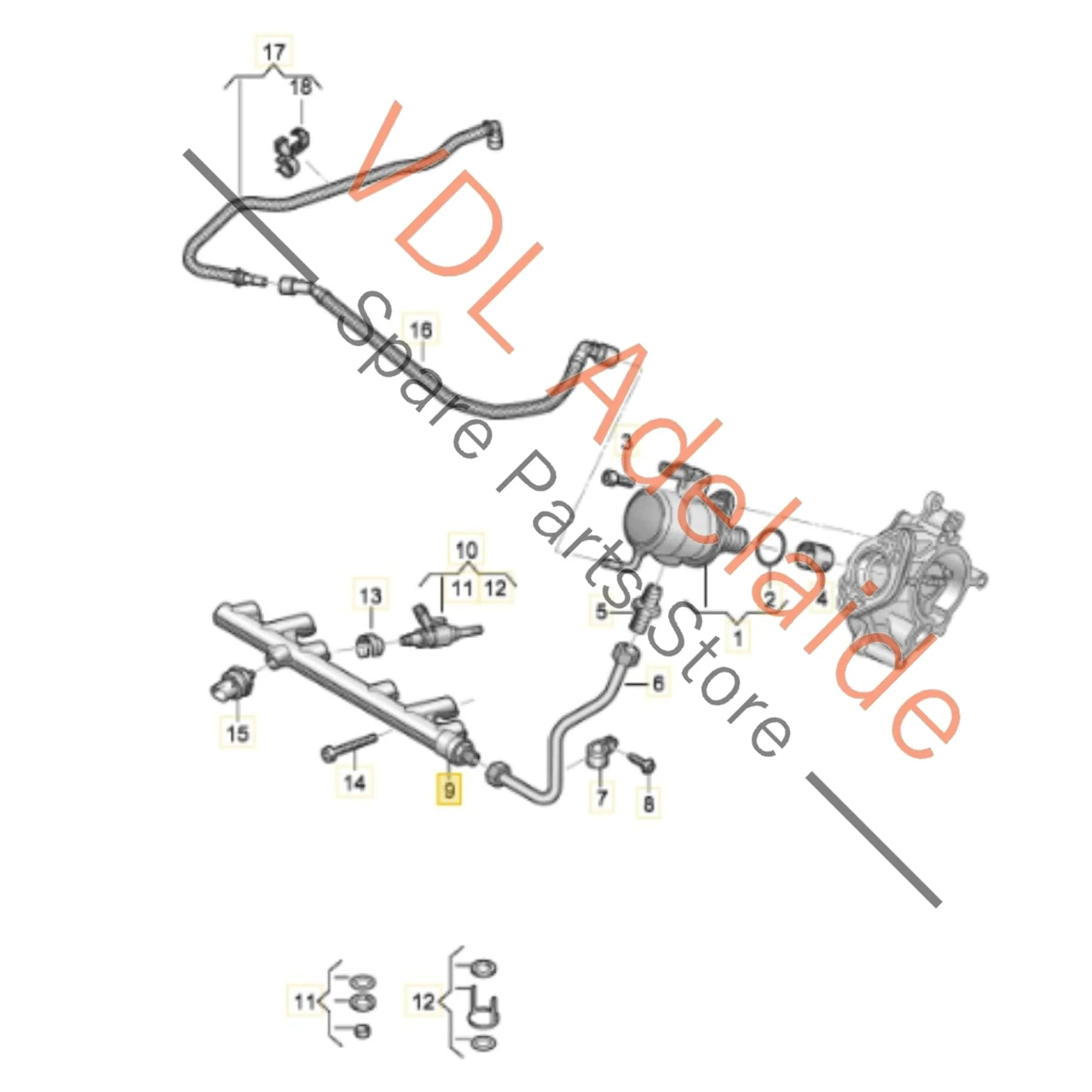 Audi S3 8Y Golf MK8 R Cast Fuel Pressure Rail 06Q133317B 06L906054D - Image 2
