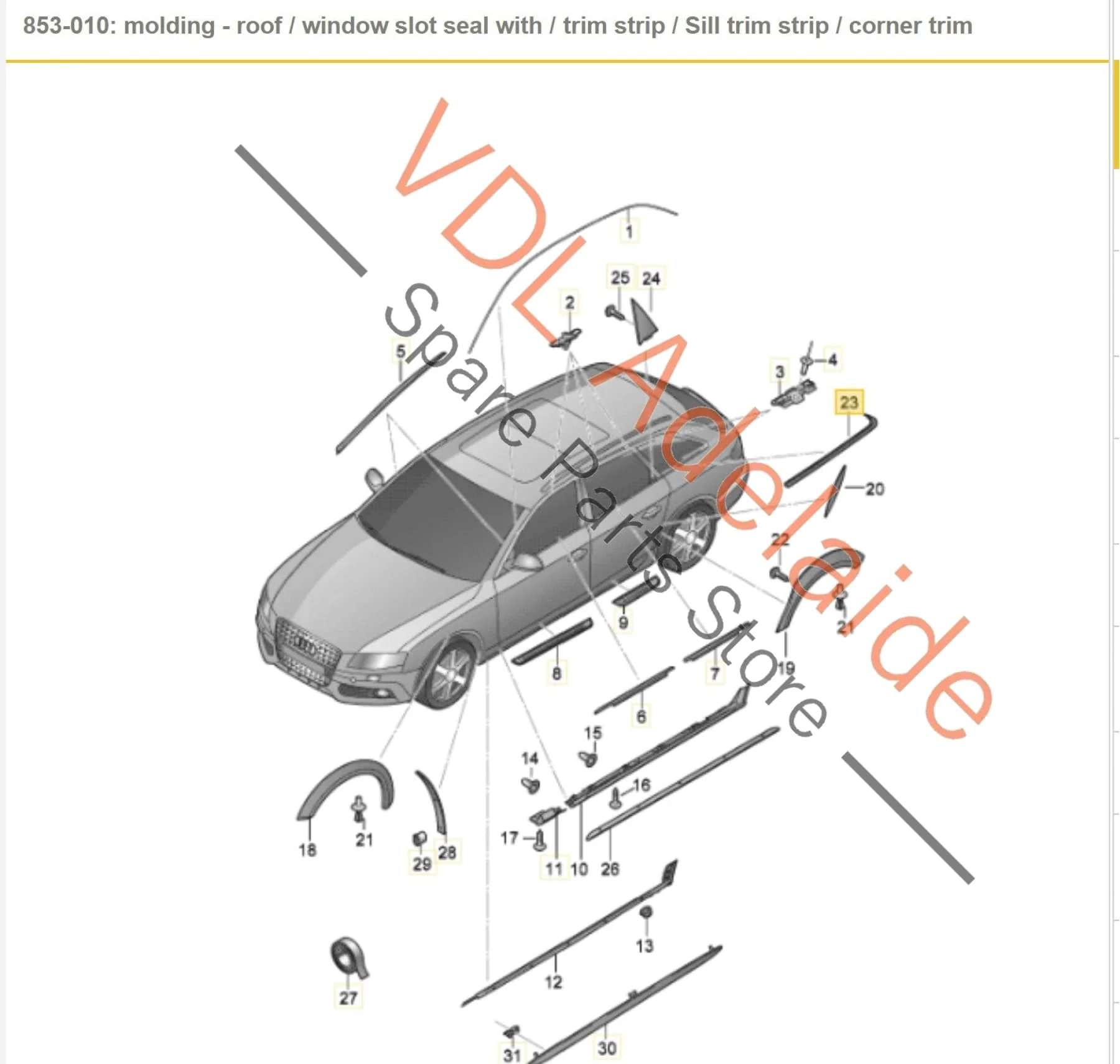 Audi A4 B8 Sedan Rear Right Quarter Glass Chrome Trim Strip 8K5853346C 2ZZ - Image 2