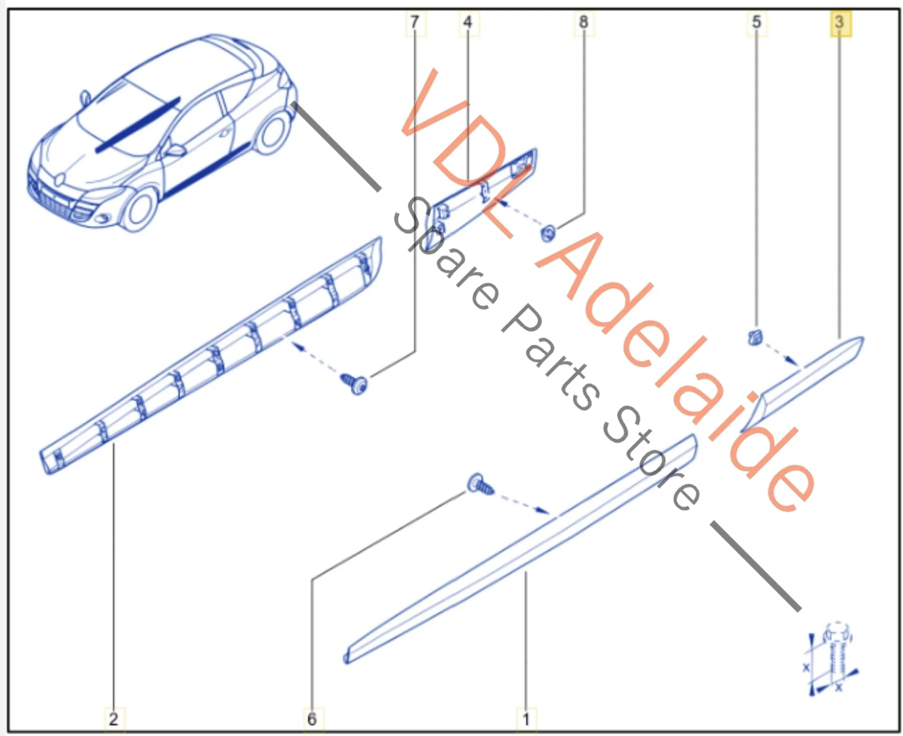 Renault Megane Left Side Rear Exterior Body Molding 768579138R 768570131R Blanc Glacier - Image 2