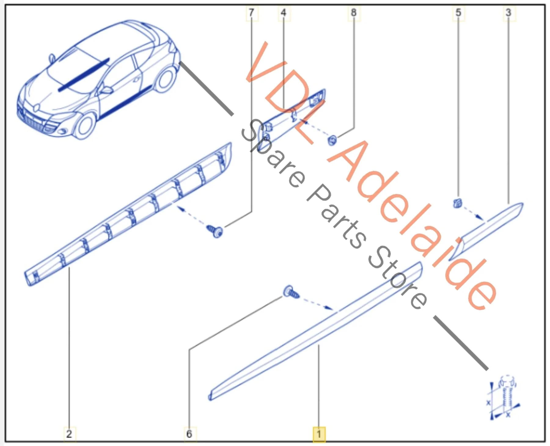 Renault Megane Left Side Rear Exterior Door Molding 808774483R 808770008R Twilight Blue 472 - Image 2