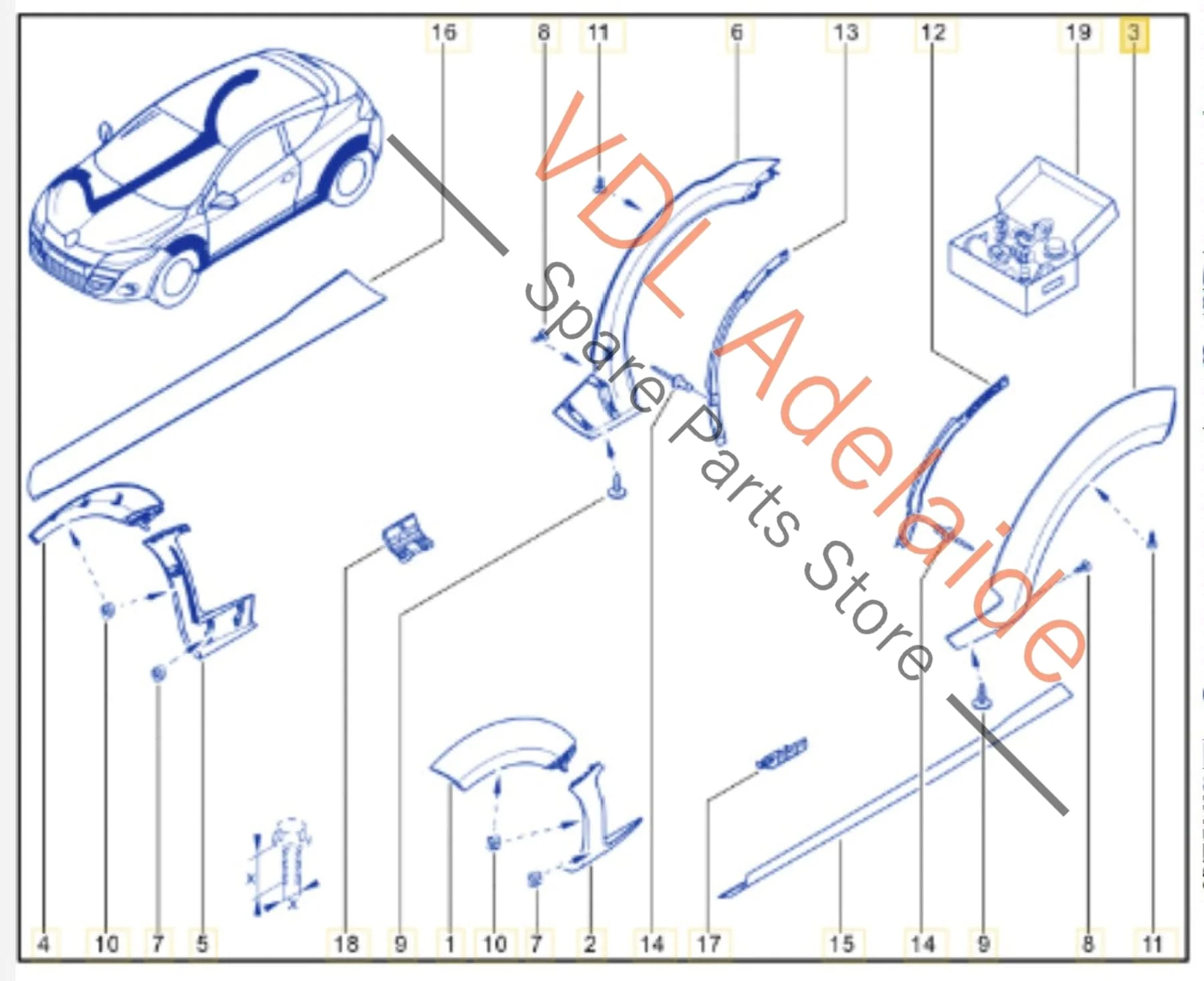 Renault Megane III DZ0/1 RS250 265 275 Left Rear Quarter Molding Flare Wheel Arch Trim 788A37508R Twilight Blue 472 - Image 2