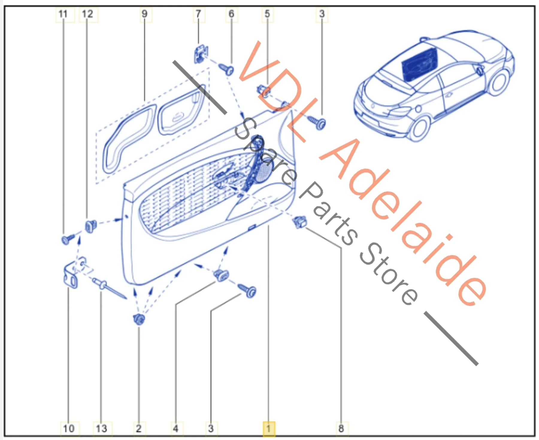 Renault Megane RS250 RS265 RS275 Left Side Interior Door Trim w Handle 809013075R 809016851R - Image 2