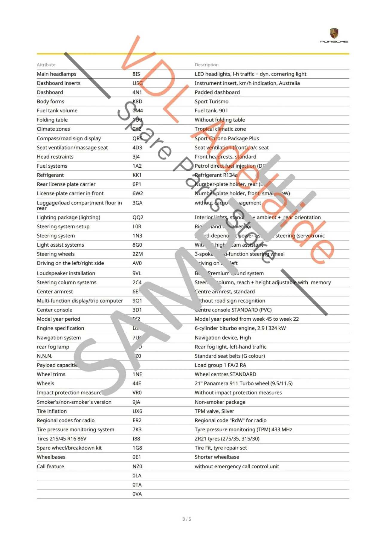 Porsche VIN Digital Report - Option Codes Build Date Colour - Image 3