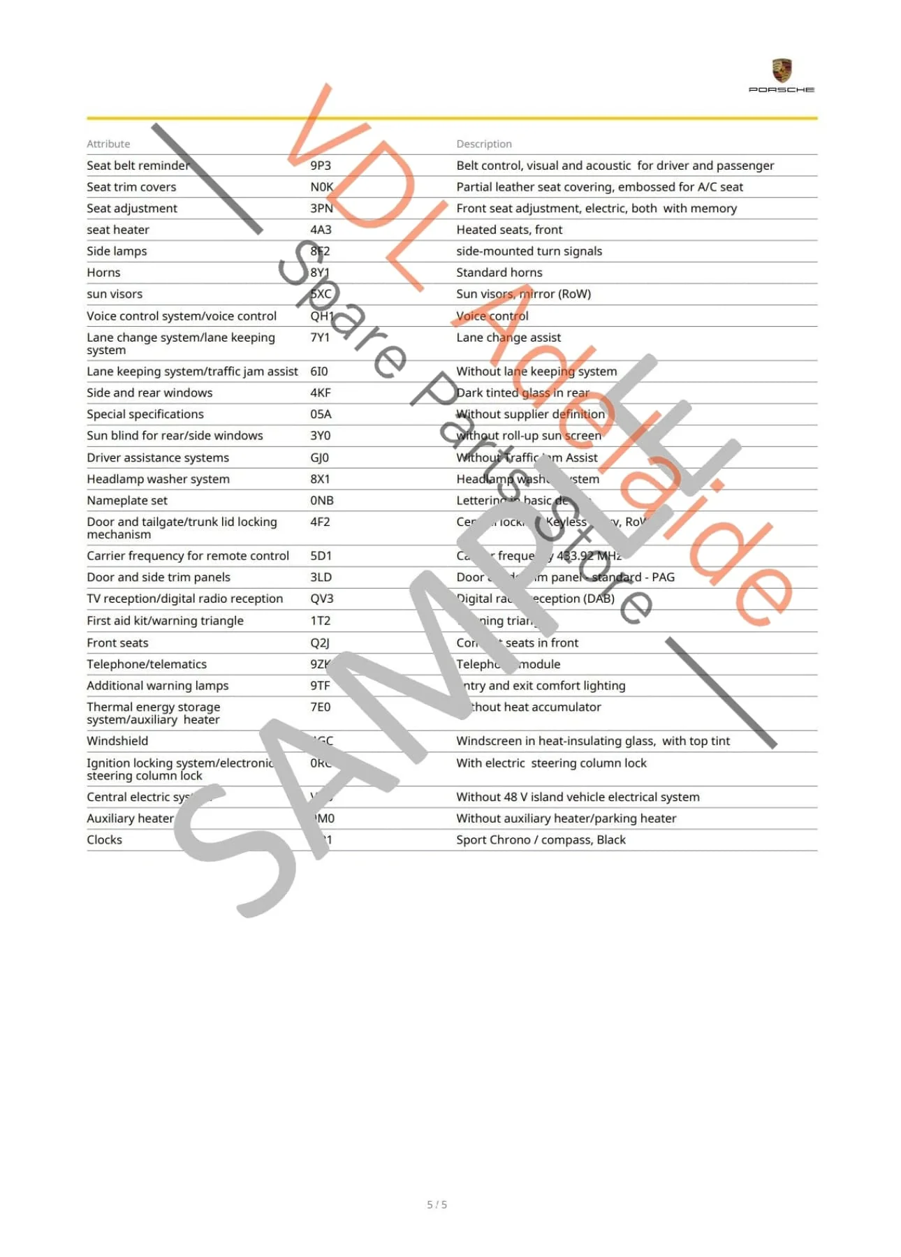 Porsche VIN Digital Report - Option Codes Build Date Colour - Image 5