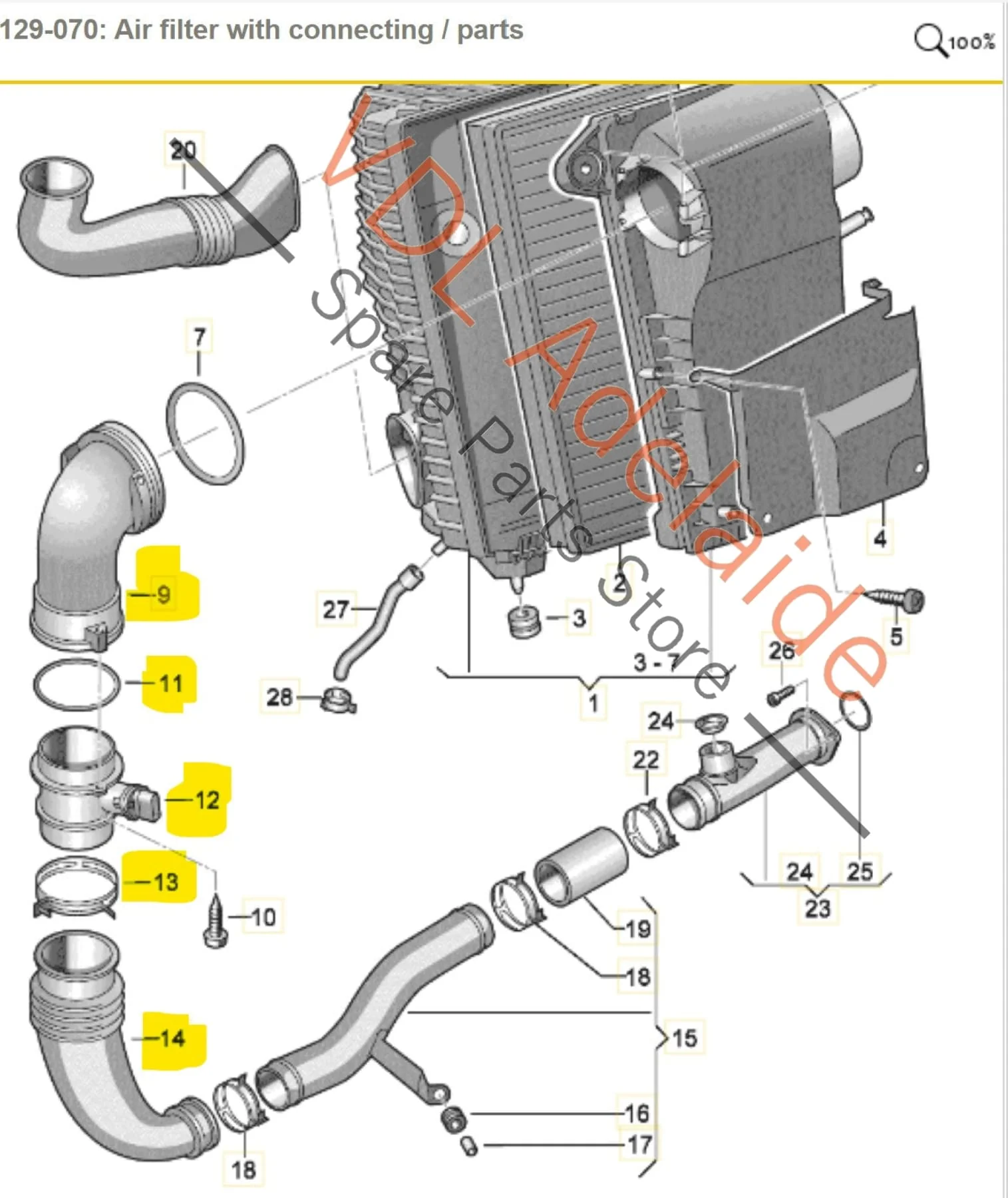 VW Touareg 7L 5.0L Air Filter Right Intake Pipe & MAF Sensor 074906461B - Image 2
