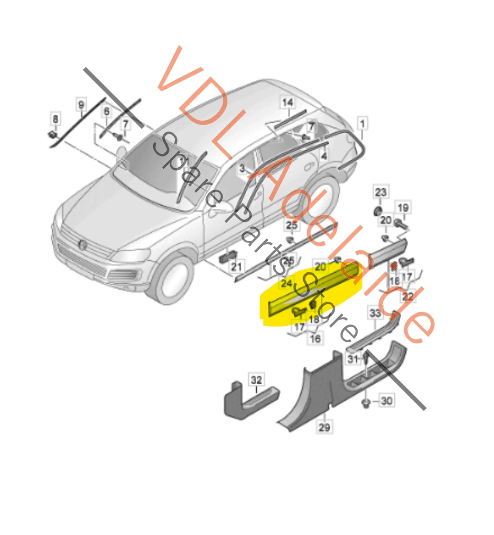 VW Touareg 7P Left Front Lower Door Exterior Moulding Trim 7P6854939H GRU - Image 3