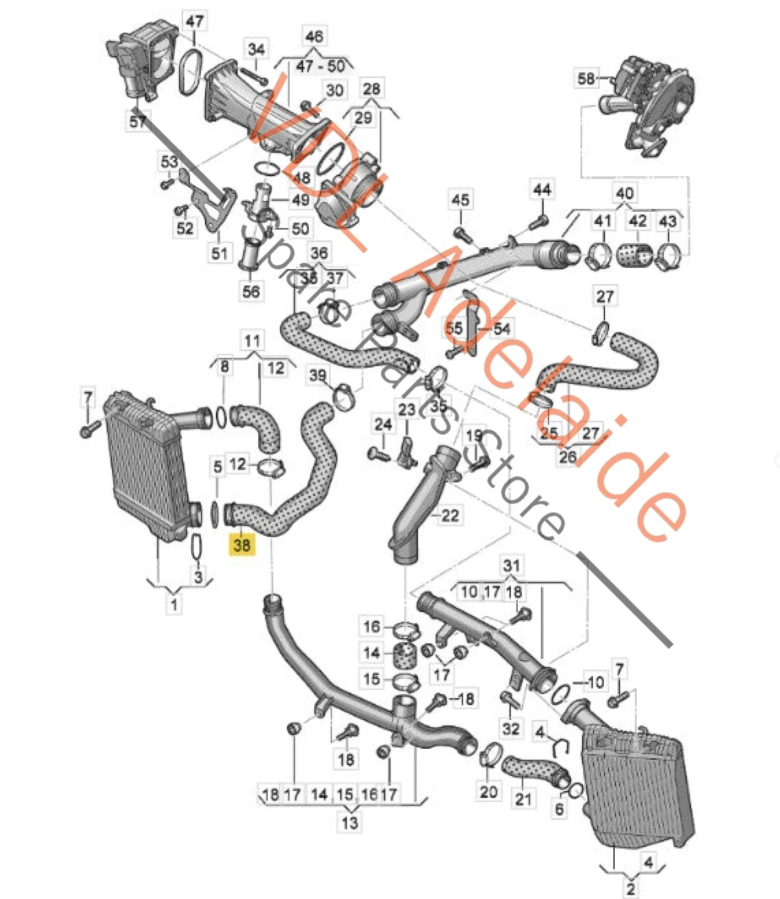 VW Touareg 7P Right Side Intercooler Hose Pipe 7P0145738B - Image 2