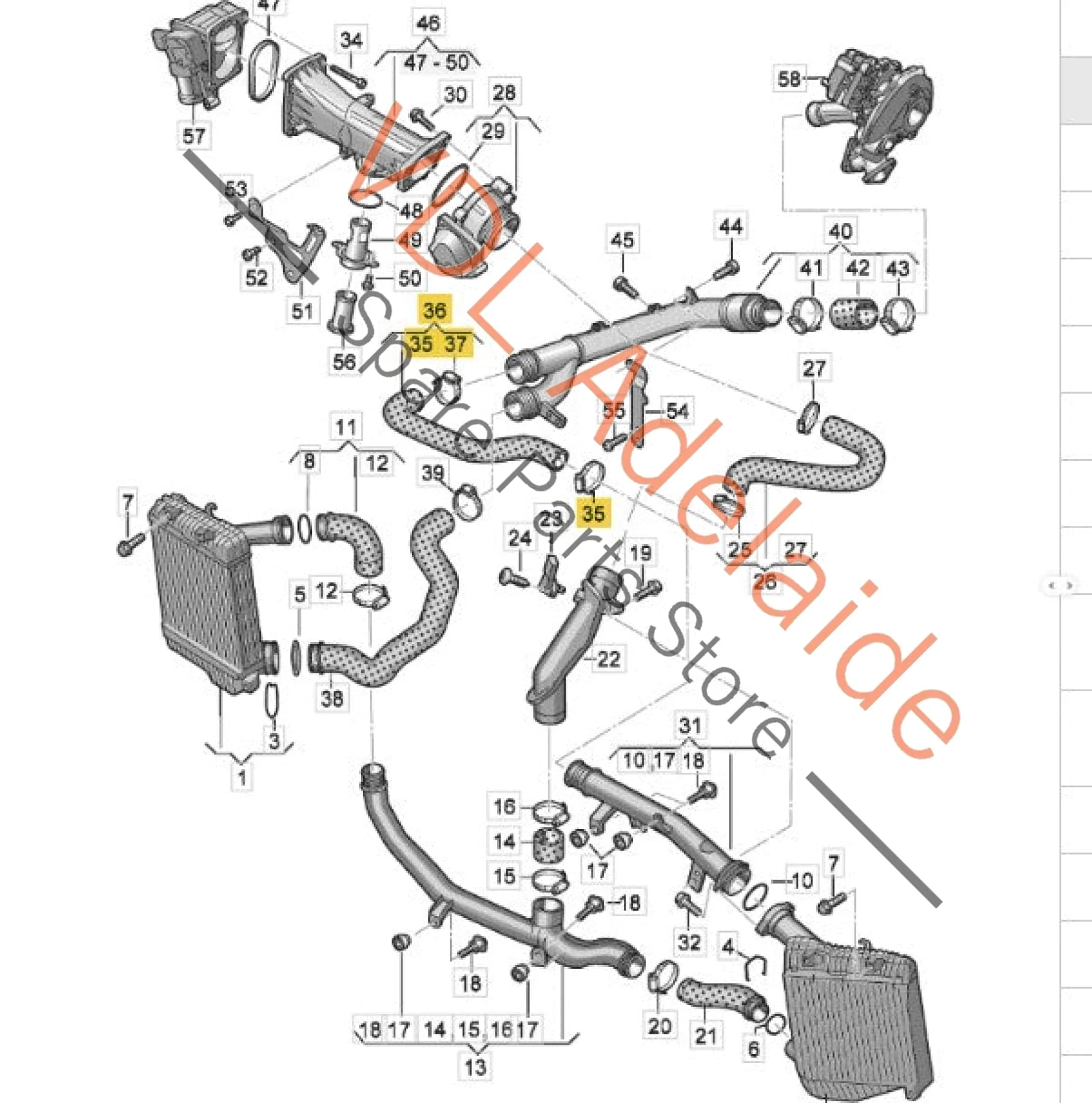VW Touareg 7P Left Side Intercooler Hose Pipe 7P0145737D - Image 2