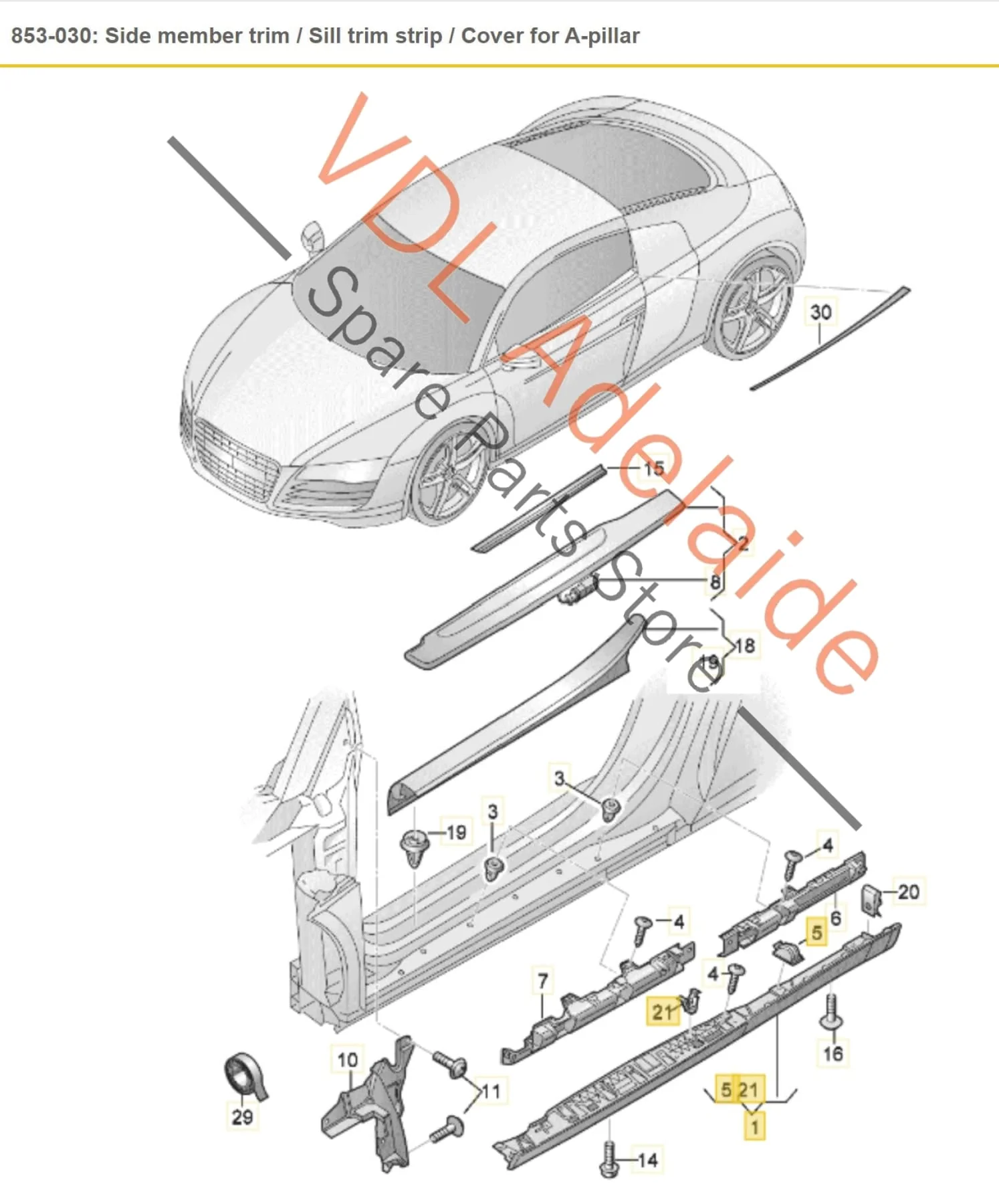 Audi R8 V10 Left Side Sideskirt Trim Rocker Panel Cover Moulding 420853855B - Image 3