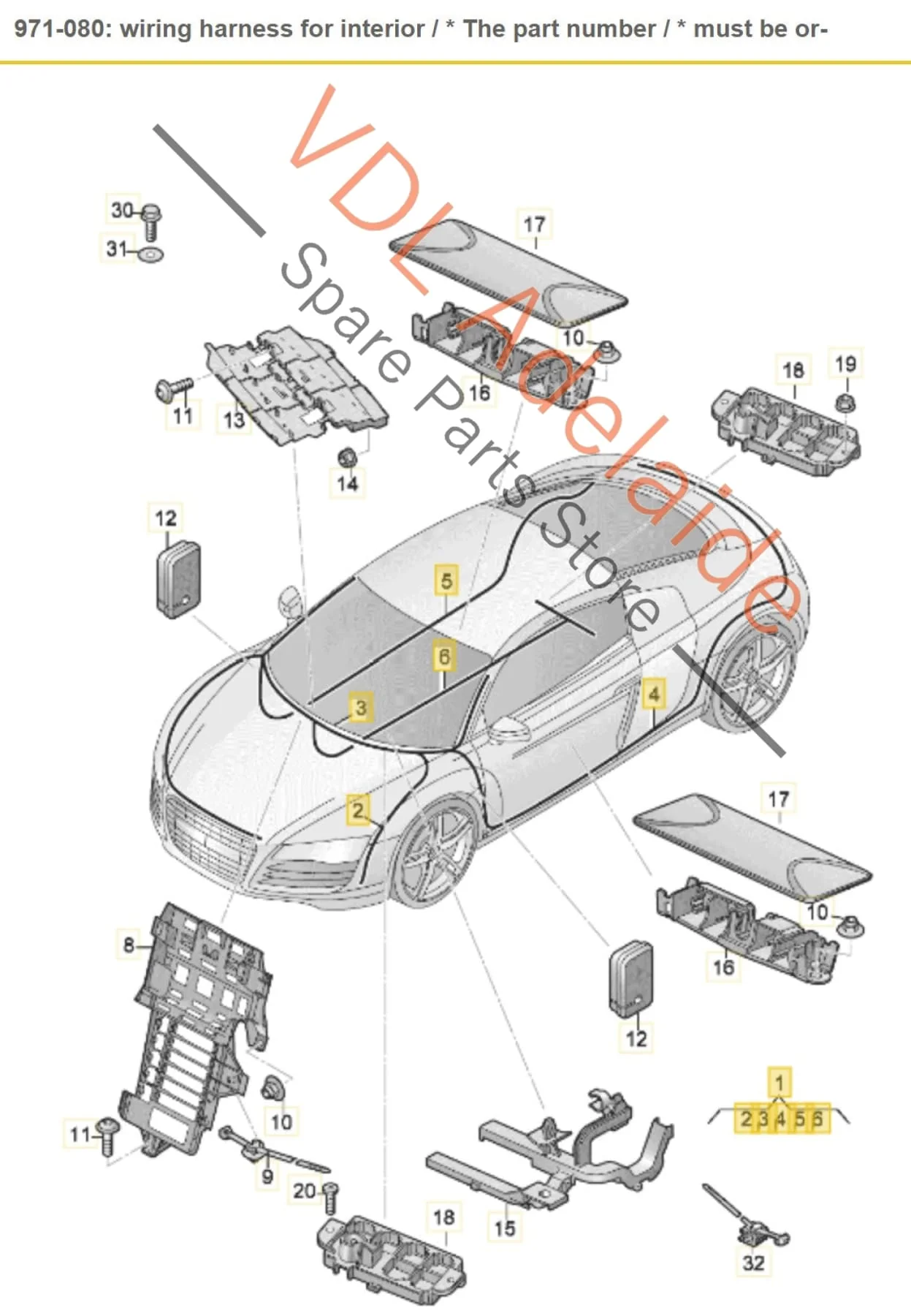 Audi R8 422 423 Wiring Harness for Interior Main Body Loom Cable for V10 RHD 424971051A - Image 2