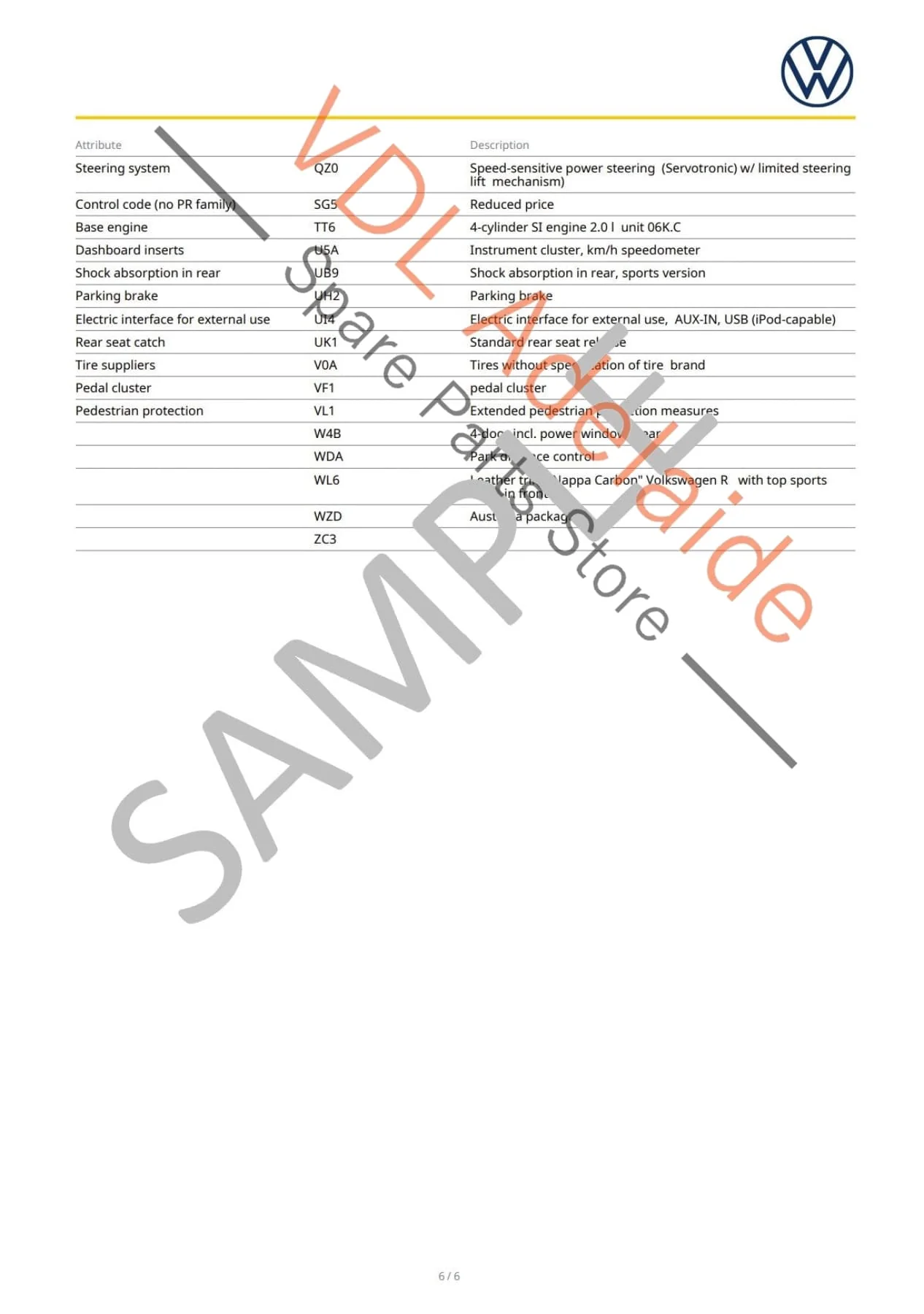 Volkswagen VW VIN Digital Report - Option Codes Build Date Colour - Image 6